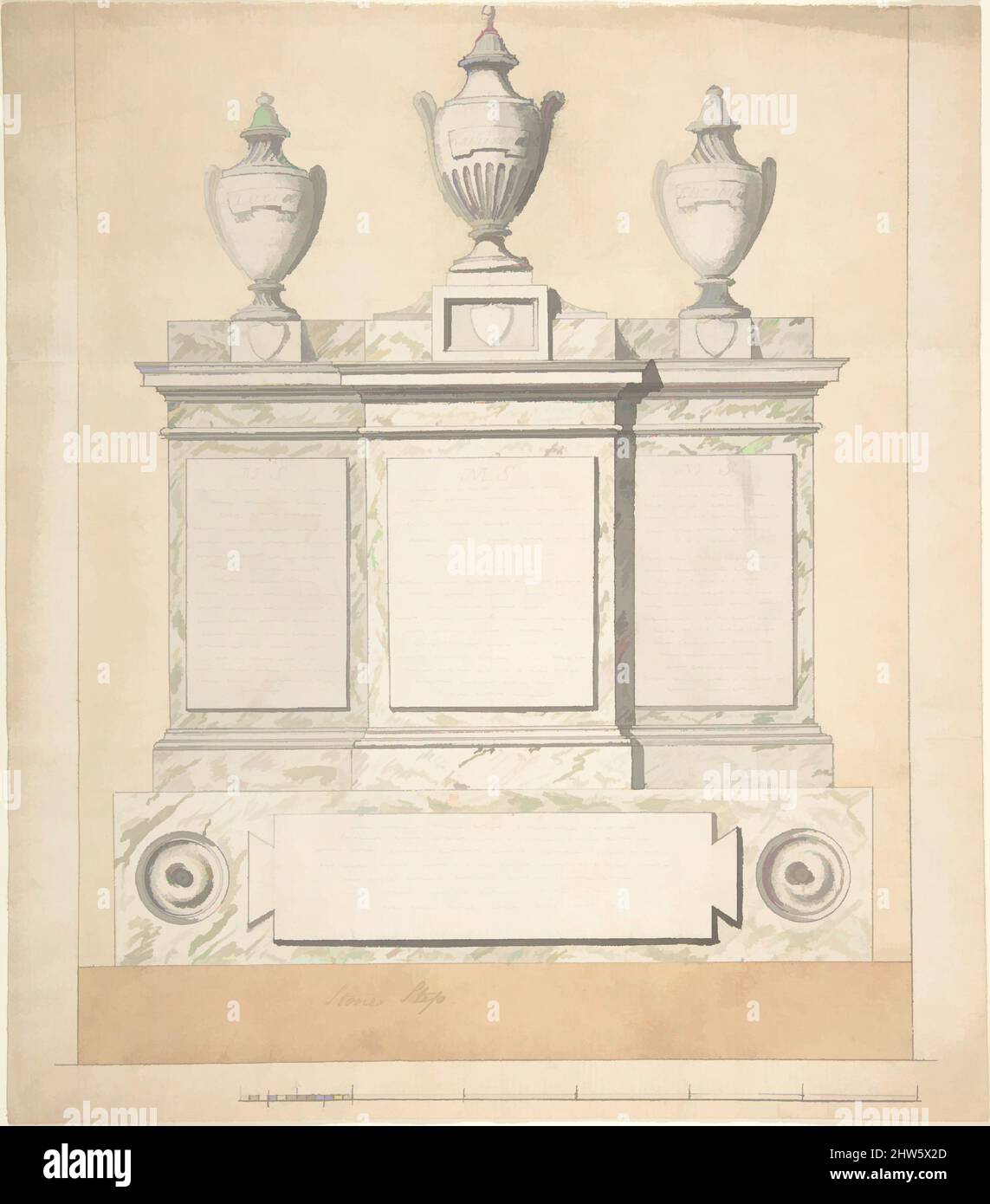 Arte ispirata da Design for a Monument to the Three Wives of the First Earl of Guilford, at Wroxton, Oxfordshire, 1783, Pen and Ink, lavaggio, foglio: 10 x 9 poll. (25,4 x 22,9 cm), Joseph Wilton (British, London 1722–1803 London, Classic opere modernizzate da Artotop con un tuffo di modernità. Forme, colore e valore, impatto visivo accattivante sulle emozioni artistiche attraverso la libertà delle opere d'arte in modo contemporaneo. Un messaggio senza tempo che persegue una nuova direzione selvaggiamente creativa. Artisti che si rivolgono al supporto digitale e creano l'NFT Artotop Foto Stock