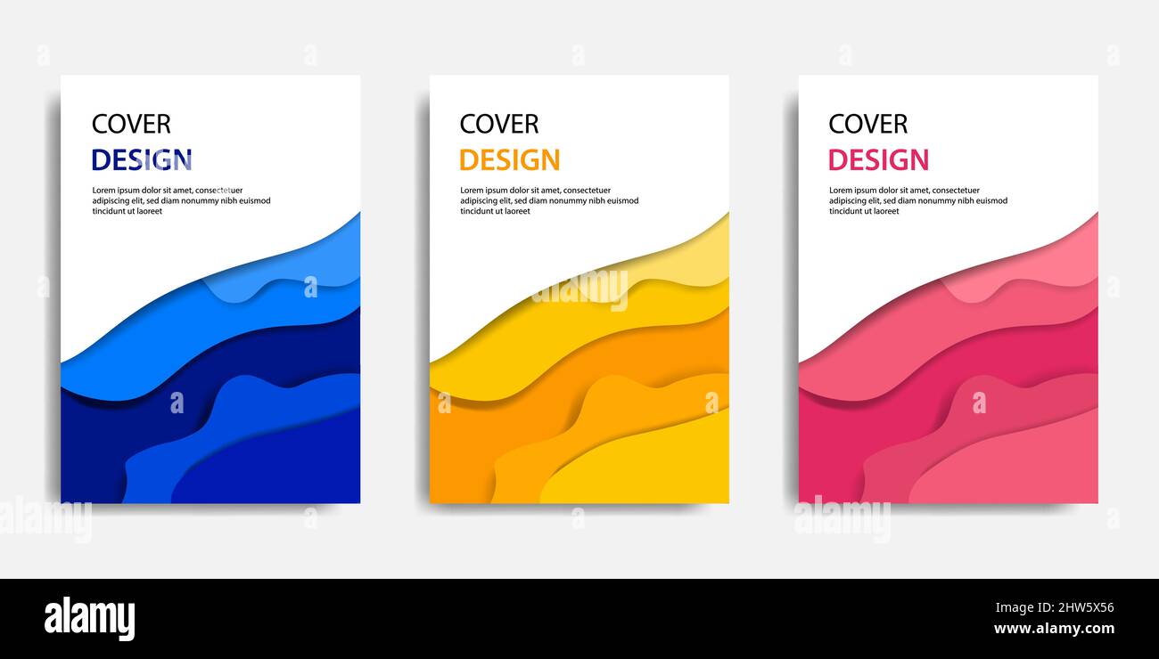 Illustrazione vettoriale, modello di simulazione del documento, facile regolazione del colore. Stile topografico tagliato su carta in strati ondulati colorati. Adatto per copertina libro, Illustrazione Vettoriale