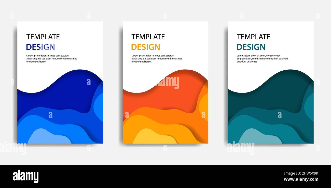 Illustrazione vettoriale, modello di simulazione del documento, facile regolazione del colore. Stile topografico tagliato su carta in strati ondulati colorati. Adatto per copertina libro, Illustrazione Vettoriale