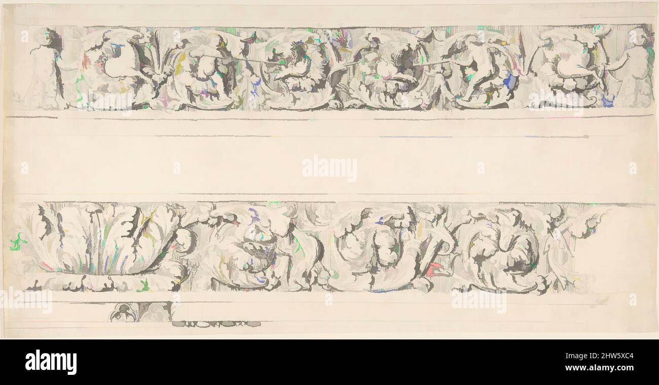 Arte ispirata a Sketch of two freges, Palazzo Mattei, 1776–79, grafite, foglio: 7 9/16 x 14 1/2 poll. (19,2 x 36,8 cm), attribuito a Thomas Hardwick (British, Londra 1752–1829 Londra, opere classiche modernizzate da Artotop con un tuffo di modernità. Forme, colore e valore, impatto visivo accattivante sulle emozioni artistiche attraverso la libertà delle opere d'arte in modo contemporaneo. Un messaggio senza tempo che persegue una nuova direzione selvaggiamente creativa. Artisti che si rivolgono al supporto digitale e creano l'NFT Artotop Foto Stock