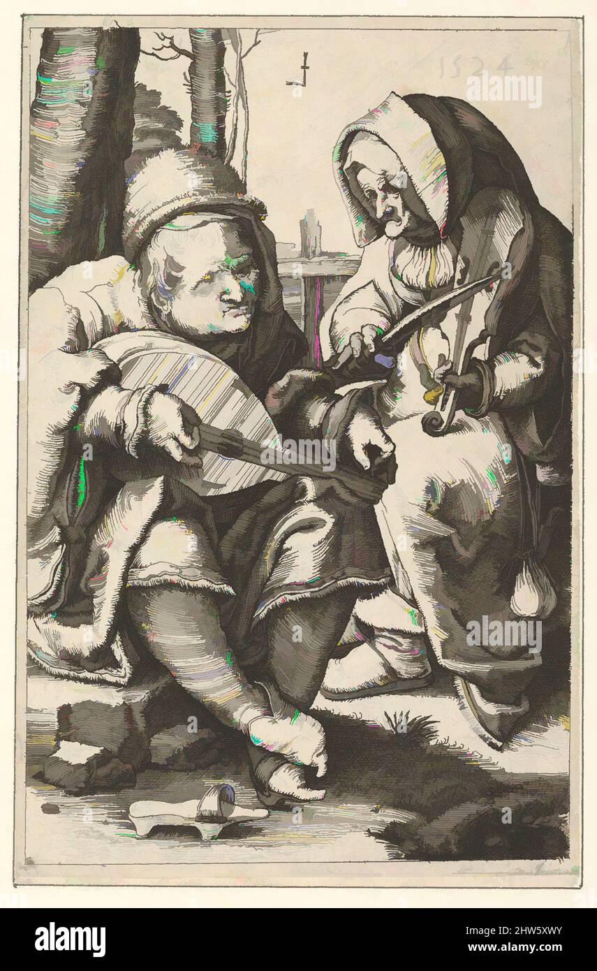 Arte ispirata ai musicisti (copia), inizio 16th secolo, foglio: 4 5/8 x 3 3/16 poll. (11,7 x 8 cm), stampe, dopo Lucas van Leyden (Netherlandish, Leiden ca. 1494–1533 Leiden, opere classiche modernizzate da Artotop con un tocco di modernità. Forme, colore e valore, impatto visivo accattivante sulle emozioni artistiche attraverso la libertà delle opere d'arte in modo contemporaneo. Un messaggio senza tempo che persegue una nuova direzione selvaggiamente creativa. Artisti che si rivolgono al supporto digitale e creano l'NFT Artotop Foto Stock