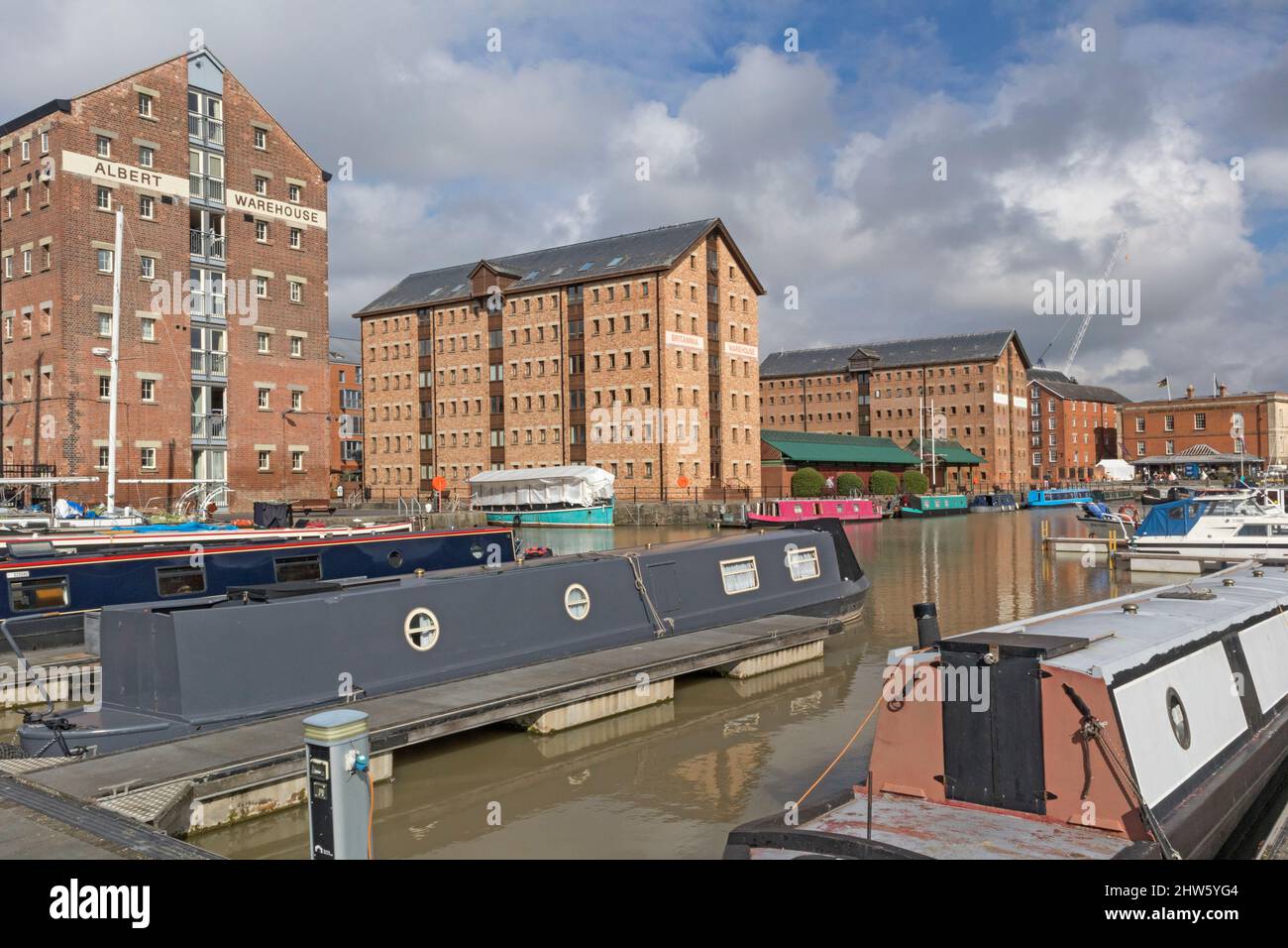 Albert Warehouse e Britannia Warehouse, Gloucester Docks, Gloucester, Gloucestershire, Inghilterra, REGNO UNITO Foto Stock