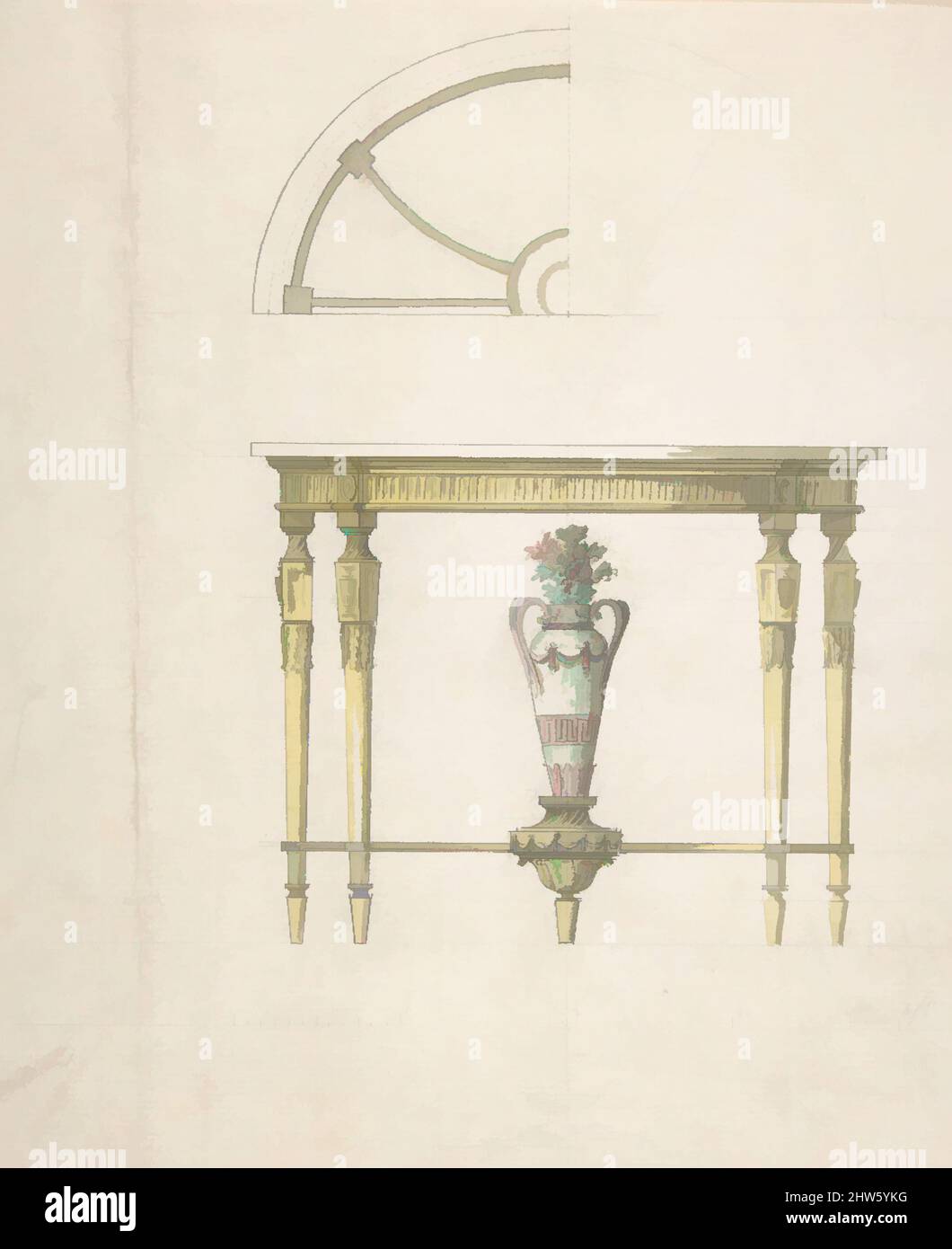 Art Inspired by Design for a Console Table, Second Half 18th Century, Watercolor over PEN, Black Ink and Graphite, Sheet: 10 3/4 x 8 7/8 in. (27,3 x 22,5 cm), stile di Robert Adam (britannico, Kirkcaldy, Scozia 1728–1792 Londra), stile di James Adam (britannico, Edimburgo, Scozia 1732, opere classiche modernizzate da Artotop con un tuffo di modernità. Forme, colore e valore, impatto visivo accattivante sulle emozioni artistiche attraverso la libertà delle opere d'arte in modo contemporaneo. Un messaggio senza tempo che persegue una nuova direzione selvaggiamente creativa. Artisti che si rivolgono al supporto digitale e creano l'NFT Artotop Foto Stock