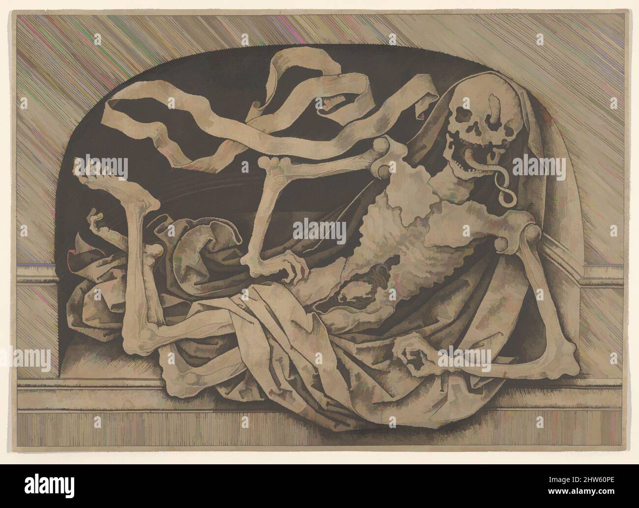 Arte ispirata a Memento Mori, fine 15th secolo, incisione, stampe, Maestro IAM di Zwolle (olandese, attivo ca. 1470–95, opere classiche modernizzate da Artotop con un tocco di modernità. Forme, colore e valore, impatto visivo accattivante sulle emozioni artistiche attraverso la libertà delle opere d'arte in modo contemporaneo. Un messaggio senza tempo che persegue una nuova direzione selvaggiamente creativa. Artisti che si rivolgono al supporto digitale e creano l'NFT Artotop Foto Stock