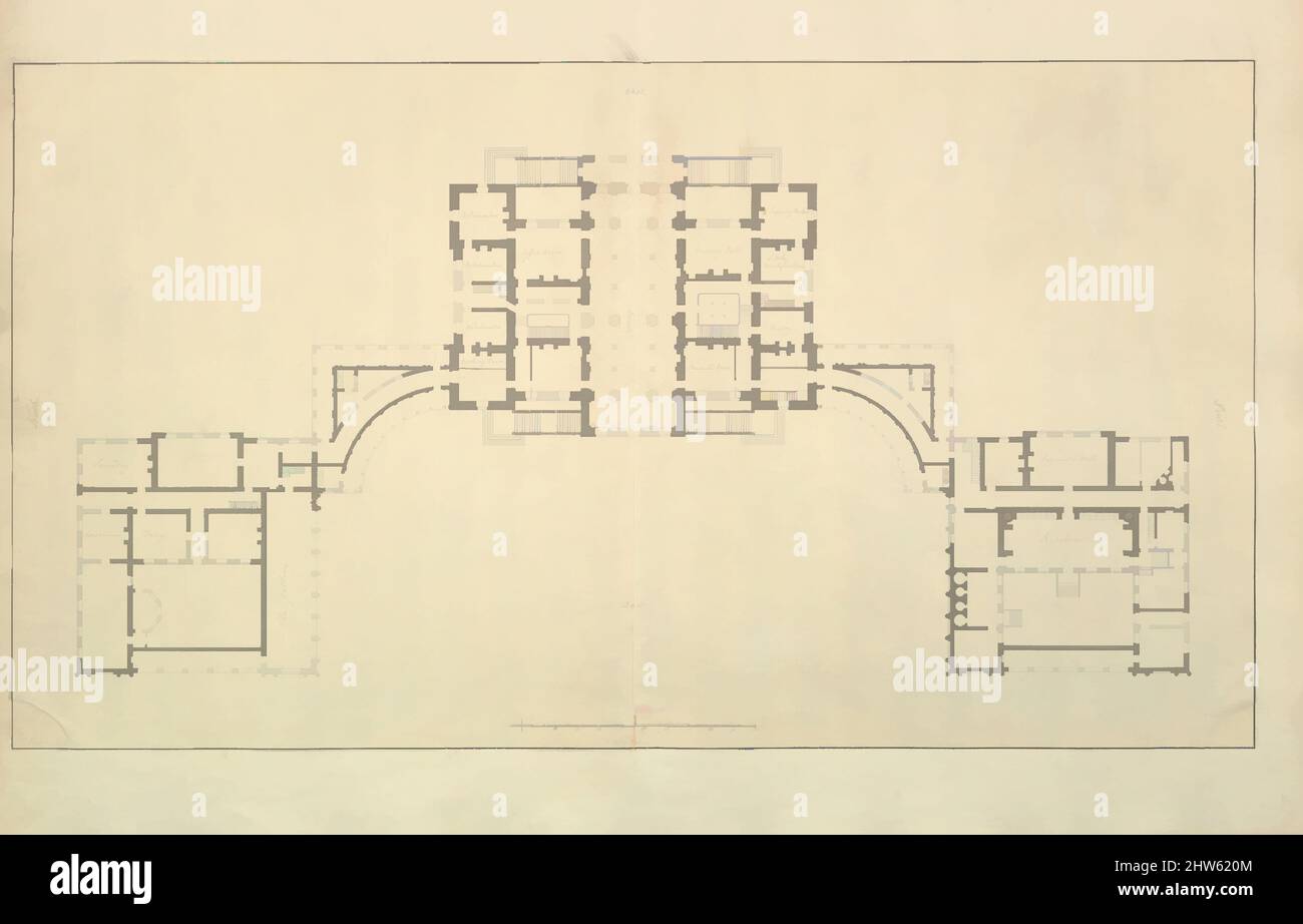 Arte ispirata da Houghton Hall, Norfolk, piano al piano terra (seminterrato), 1735, penna e inchiostro nero, foglio: 14 15/16 x 27 3/16 poll. (38 x 69 cm, opere classiche modernizzate da Artotop con un tuffo di modernità. Forme, colore e valore, impatto visivo accattivante sulle emozioni artistiche attraverso la libertà delle opere d'arte in modo contemporaneo. Un messaggio senza tempo che persegue una nuova direzione selvaggiamente creativa. Artisti che si rivolgono al supporto digitale e creano l'NFT Artotop Foto Stock