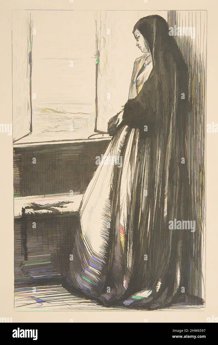 Arte ispirata da Illustrazione a 'conte Burckhardt' (una volta alla settimana), 1862, incisione di legno; prova, stampe, Dopo James McNeill Whistler (americano, Lowell, Massachusetts 1834–1903 Londra, opere classiche modernizzate da Artotop con un tuffo di modernità. Forme, colore e valore, impatto visivo accattivante sulle emozioni artistiche attraverso la libertà delle opere d'arte in modo contemporaneo. Un messaggio senza tempo che persegue una nuova direzione selvaggiamente creativa. Artisti che si rivolgono al supporto digitale e creano l'NFT Artotop Foto Stock