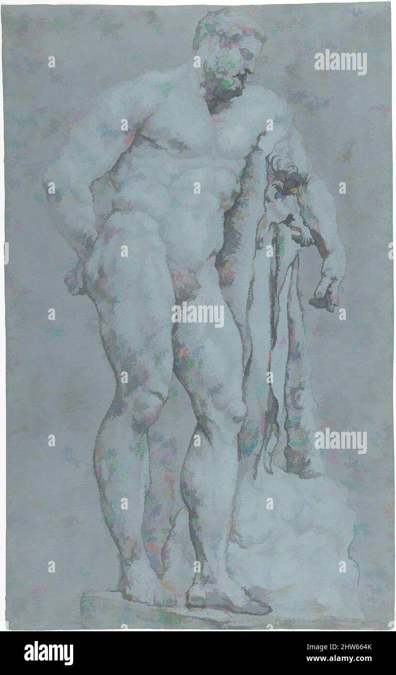 Arte ispirata all'Ercole Farnese, 1639, gesso nero intensificato con gesso bianco, su carta blu, foglio: 16 3/4 x 10 7/16 pollici. (42,6 x 26,5 cm), disegni, Peter van lint, fiammingo (Anversa 1609–1690 Anversa, opere classiche modernizzate da Artotop con un tuffo di modernità. Forme, colore e valore, impatto visivo accattivante sulle emozioni artistiche attraverso la libertà delle opere d'arte in modo contemporaneo. Un messaggio senza tempo che persegue una nuova direzione selvaggiamente creativa. Artisti che si rivolgono al supporto digitale e creano l'NFT Artotop Foto Stock