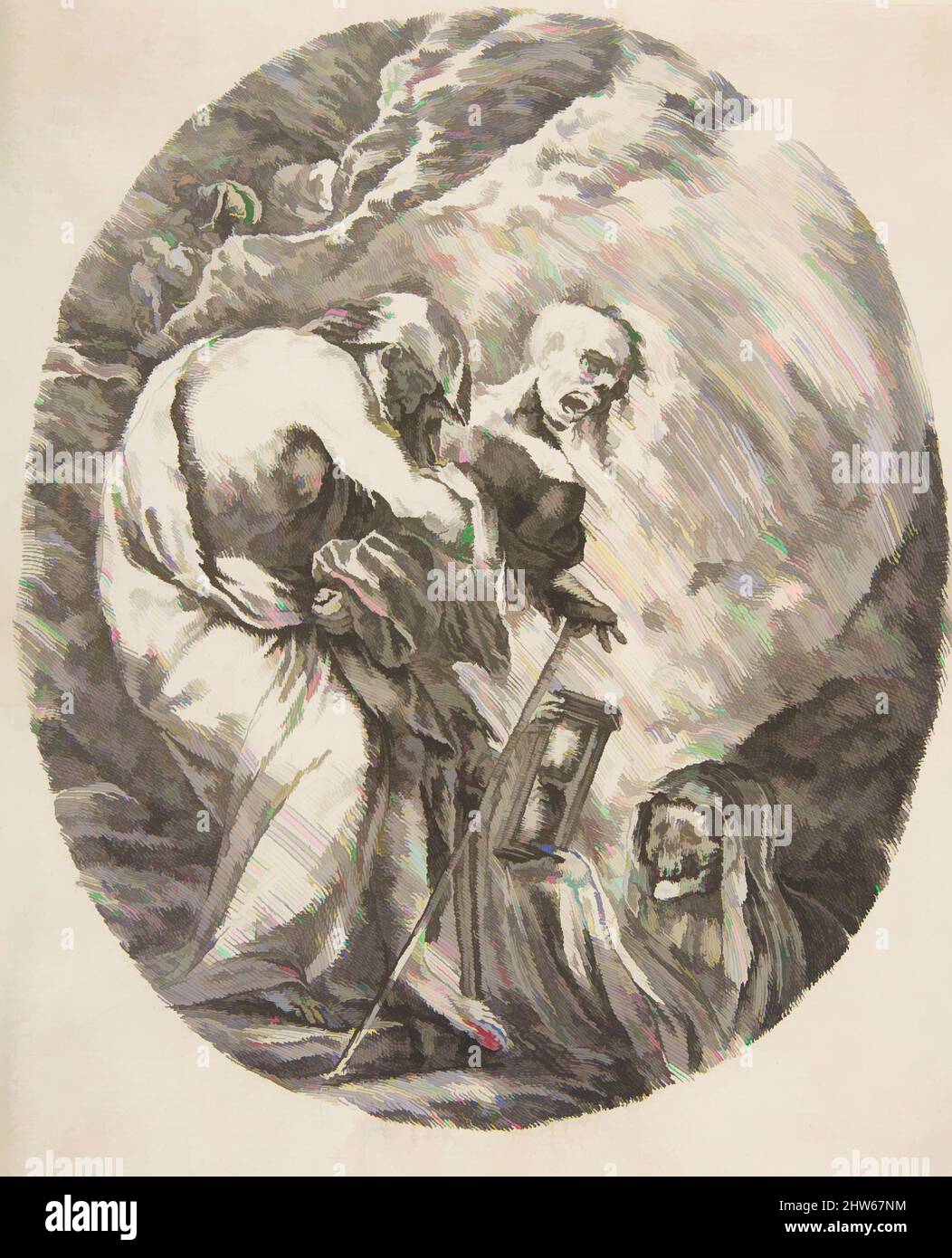Arte ispirata dalla morte che trascina un vecchio uomo sulla sua tomba, ca. 1648, incisione con incisione; secondo stato di tre, foglio: 7 3/16 x 5 13/16" (18,2 x 14,7 cm), stampe, incise da Stefano della Bella (Firenze 1610–1664 Firenze, opere classiche modernizzate da Artotop con un tuffo di modernità. Forme, colore e valore, impatto visivo accattivante sulle emozioni artistiche attraverso la libertà delle opere d'arte in modo contemporaneo. Un messaggio senza tempo che persegue una nuova direzione selvaggiamente creativa. Artisti che si rivolgono al supporto digitale e creano l'NFT Artotop Foto Stock