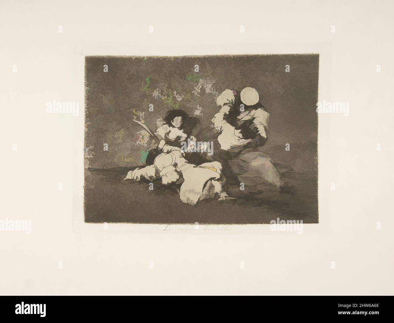 Arte ispirata dal piatto 4 da 'i disastri della guerra' (Los Desastres de la Guerra): 'Le donne danno coraggio' (Las mugeres dan valor), 1810 (pubblicato nel 1863), acquaforte, brunita aquatint, lavis, drypoint e lucidatrice, piastra: 6 poll. x 8 1/16 poll. (15,3 x 20,4 cm), Prints, Goya (Francisco de, opere classiche modernizzate da Artotop con un tuffo di modernità. Forme, colore e valore, impatto visivo accattivante sulle emozioni artistiche attraverso la libertà delle opere d'arte in modo contemporaneo. Un messaggio senza tempo che persegue una nuova direzione selvaggiamente creativa. Artisti che si rivolgono al supporto digitale e creano l'NFT Artotop Foto Stock