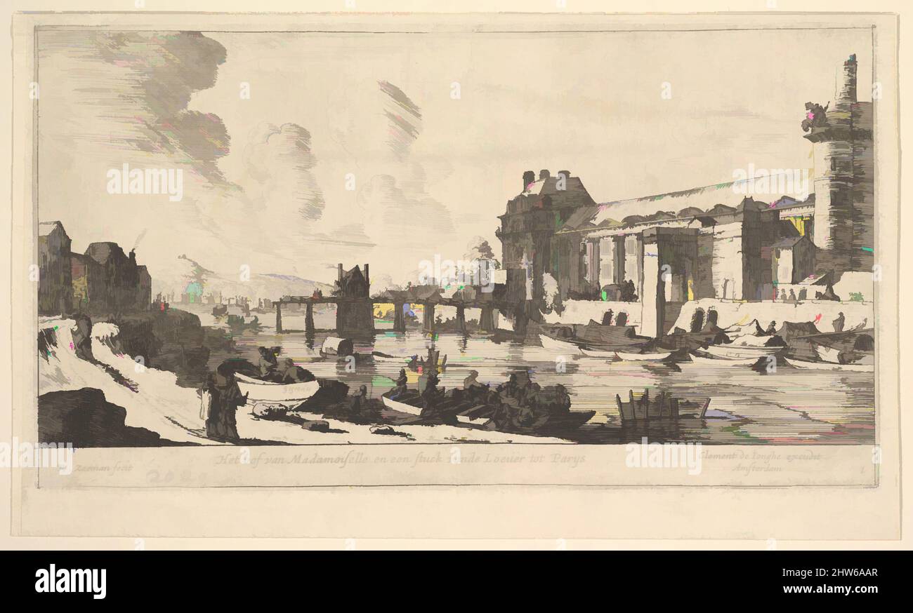 Arte ispirata dalla vista del Louvre e delle Tuileries, dalla vista di Parigi e dei quartieri, piatto 1, 17th secolo, incisione e punto secco; terzo stato di cinque, foglio: 6 x 10 1/4 pollici. (15,3 x 26 cm), stampe, Reinier Nooms, chiamato Zeeman (olandese, Amsterdam ca. 1623–1664 Amsterdam, opere classiche modernizzate da Artotop con un tocco di modernità. Forme, colore e valore, impatto visivo accattivante sulle emozioni artistiche attraverso la libertà delle opere d'arte in modo contemporaneo. Un messaggio senza tempo che persegue una nuova direzione selvaggiamente creativa. Artisti che si rivolgono al supporto digitale e creano l'NFT Artotop Foto Stock