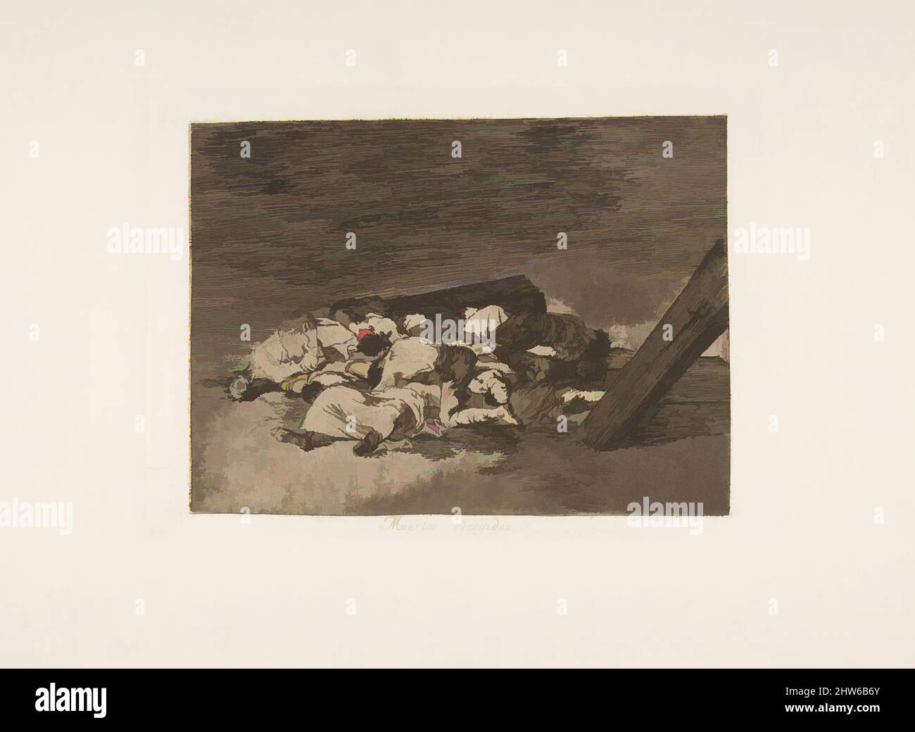 Arte ispirata dal piatto 63 da 'i disastri della guerra' (Los Desastres de la Guerra): 'Raccolto dei morti' (Muertos recogidos.), 1811–12 (pubblicato nel 1863), acquaforte e bruno acquatint, piatto: 5 7/8 x 8 1/16 in. (15 x 20,5 cm), Prints, Goya (Francisco de Goya y Lucientes) (spagnolo, opere classiche modernizzate da Artotop con un tuffo di modernità. Forme, colore e valore, impatto visivo accattivante sulle emozioni artistiche attraverso la libertà delle opere d'arte in modo contemporaneo. Un messaggio senza tempo che persegue una nuova direzione selvaggiamente creativa. Artisti che si rivolgono al supporto digitale e creano l'NFT Artotop Foto Stock