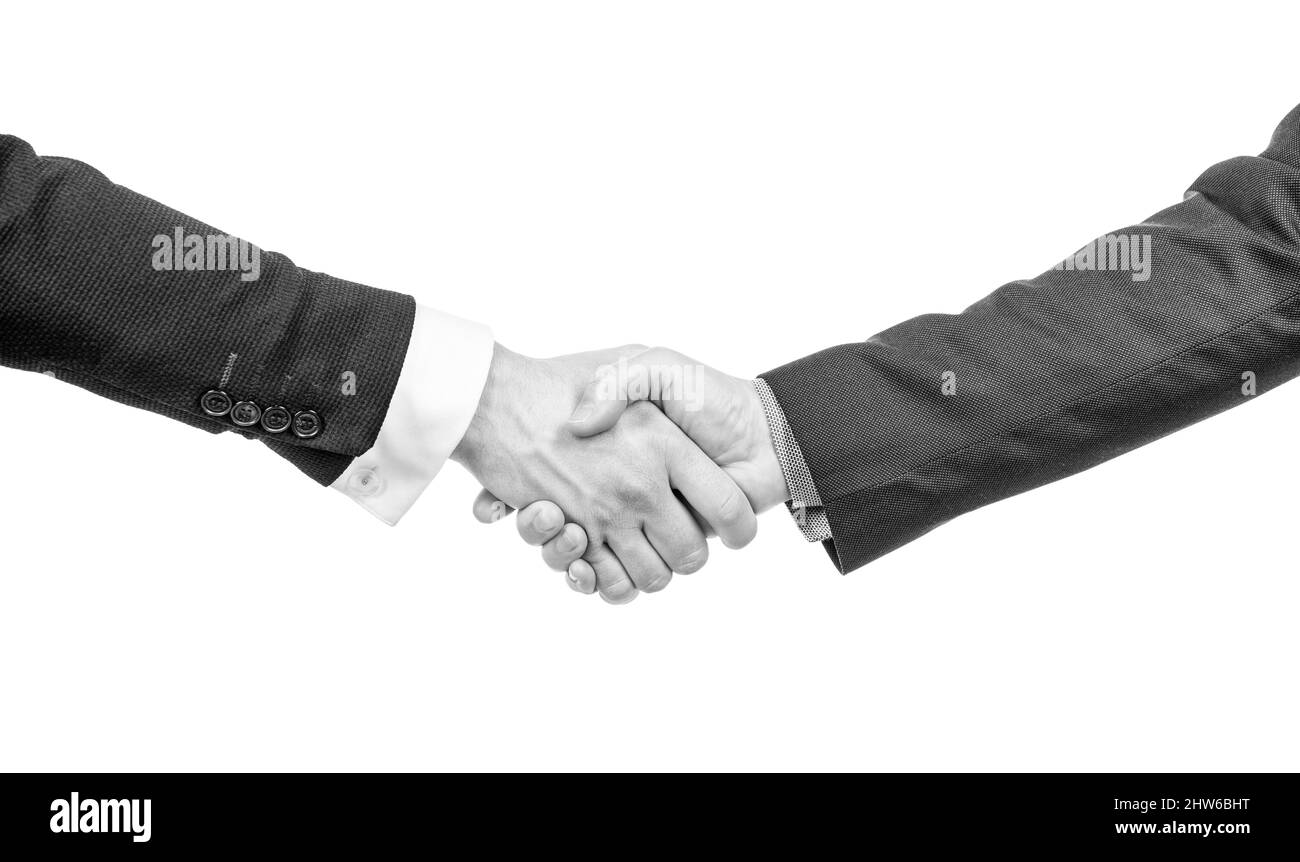 uomini che scuotono le mani dopo un affare di successo, negoziati di successo Foto Stock