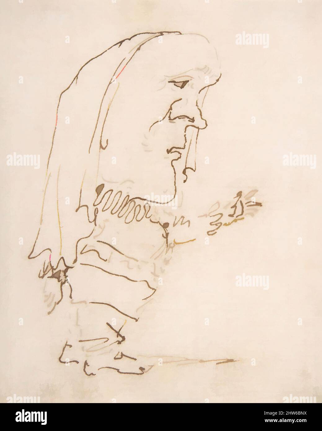 Arte ispirata dalla caricatura di un uomo che punta, 1610–80, penna e inchiostro marrone, foglio: 5 1/16 x 4 1/8 poll. (12,9 x 10,4 cm), disegni, Gian Lorenzo Bernini (Napoli 1598–1680 Roma, opere classiche modernizzate da Artotop con un tuffo di modernità. Forme, colore e valore, impatto visivo accattivante sulle emozioni artistiche attraverso la libertà delle opere d'arte in modo contemporaneo. Un messaggio senza tempo che persegue una nuova direzione selvaggiamente creativa. Artisti che si rivolgono al supporto digitale e creano l'NFT Artotop Foto Stock