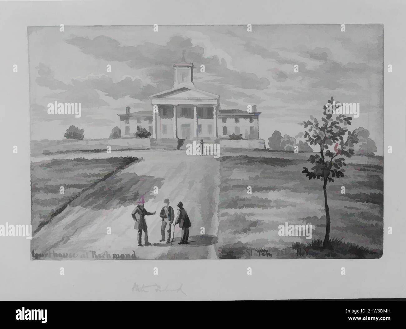 Arte ispirata dal tribunale di Richmond, Staten Island, New York, ca. 1872, acquerello, immagine: 4 13/16 x 7 3/16 pollici (12,2 x 18,3 cm), disegni, Augustus Köllner (americano, nato Wurttenburg, Germania 1812, Opere classiche modernizzate da Artotop con un tocco di modernità. Forme, colore e valore, impatto visivo accattivante sulle emozioni artistiche attraverso la libertà delle opere d'arte in modo contemporaneo. Un messaggio senza tempo che persegue una nuova direzione selvaggiamente creativa. Artisti che si rivolgono al supporto digitale e creano l'NFT Artotop Foto Stock