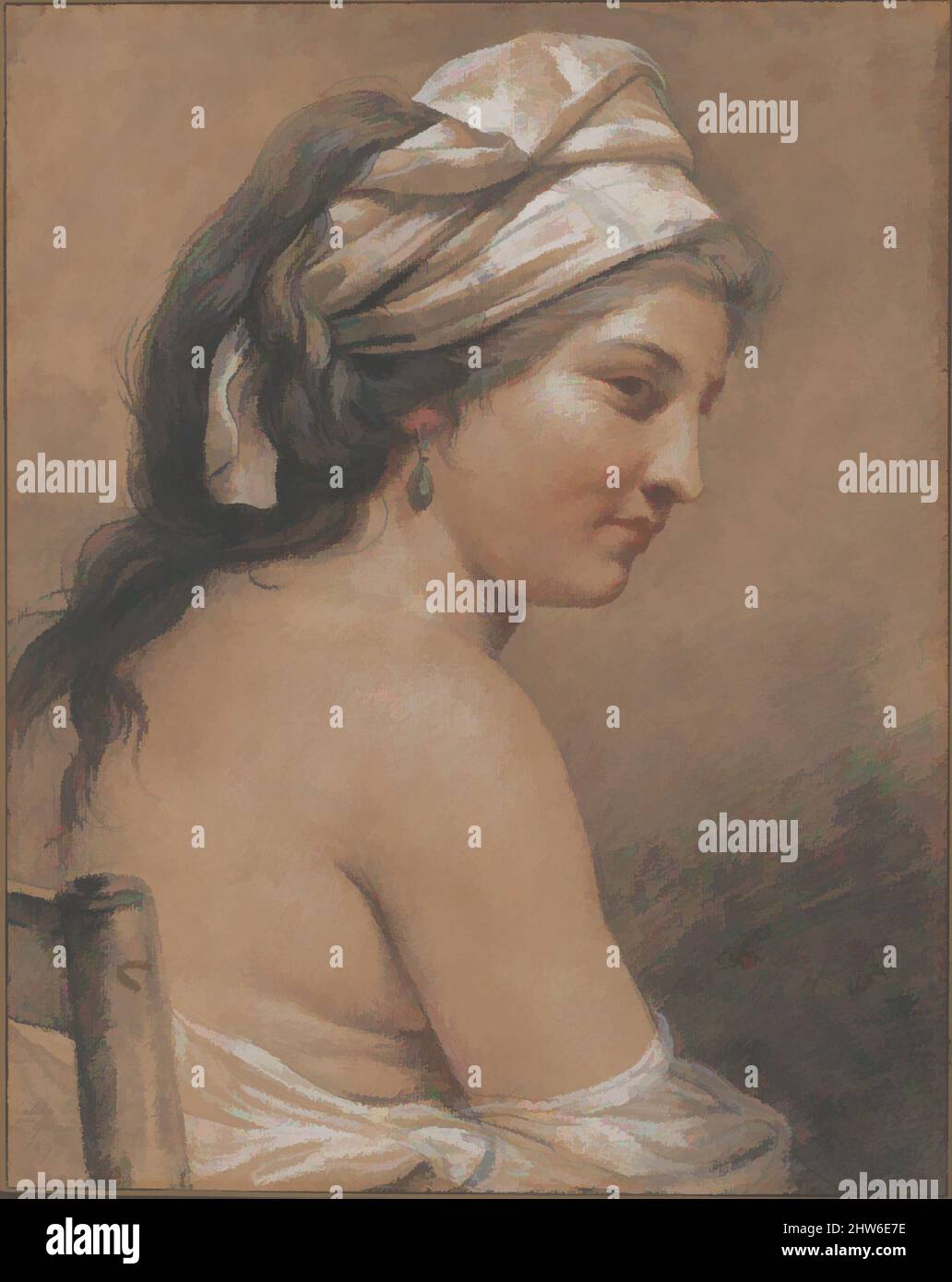 Arte ispirata dallo studio di una donna seduta visto da dietro (Marie-Gabrielle Capet), 1789, gesso rosso, nero e bianco su carta intonacata, foglio: 20 1/2 x 18 7/8 poll. (52 x 48 cm), disegni, Adélaide Labille-Guiard (francese, Parigi 1749–1803 Parigi), che produce ritratti in miniatura, pastello, opere classiche modernizzate da Artotop con un tuffo di modernità. Forme, colore e valore, impatto visivo accattivante sulle emozioni artistiche attraverso la libertà delle opere d'arte in modo contemporaneo. Un messaggio senza tempo che persegue una nuova direzione selvaggiamente creativa. Artisti che si rivolgono al supporto digitale e creano l'NFT Artotop Foto Stock