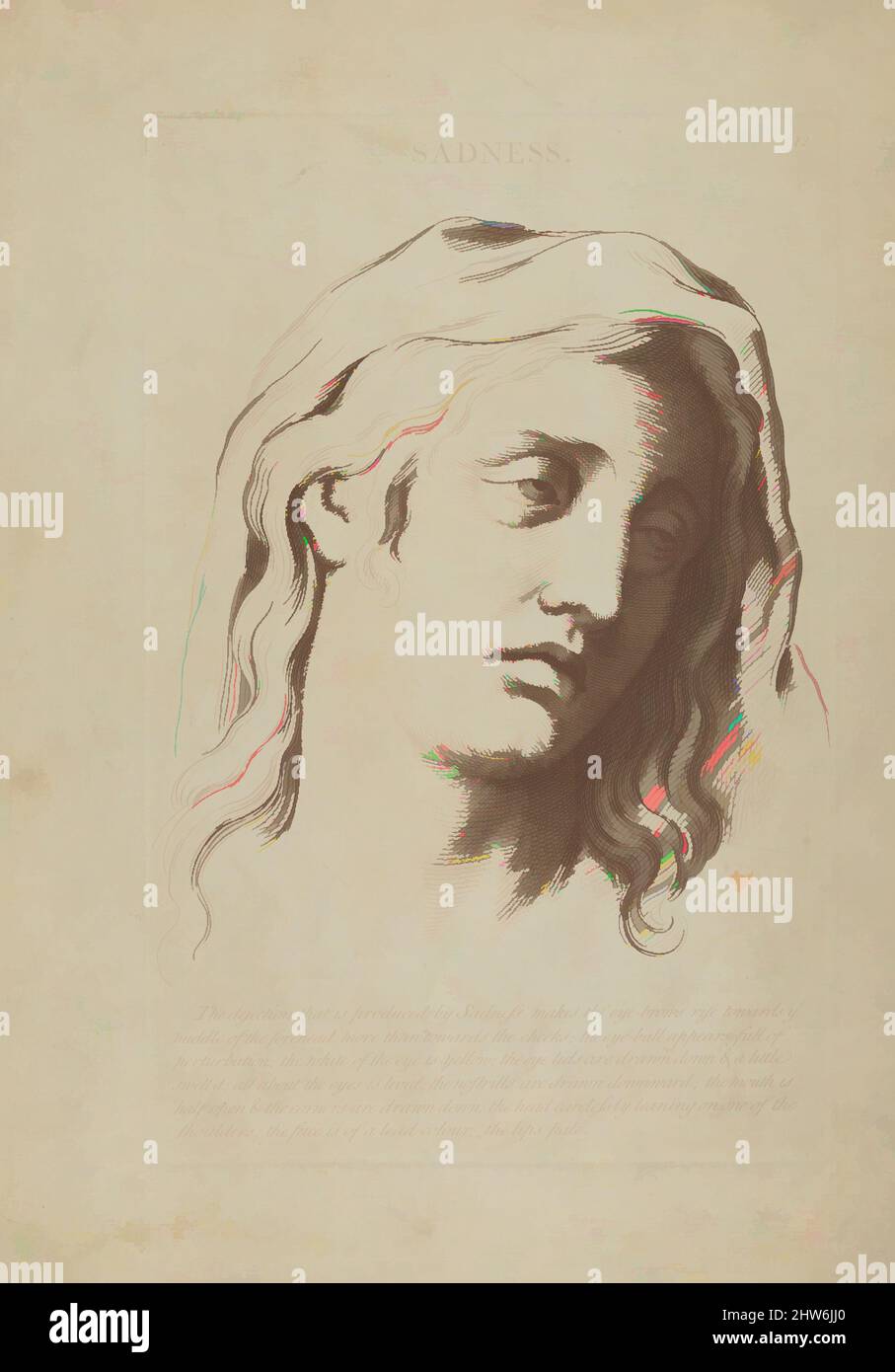 Arte ispirata dalla tristezza (da Capi che rappresentano le varie passioni dell'anima; come si esprimono nel volto umano: Disegnato da quel grande Maestro Monsieur le Brun), 1765, incisione con incisione, piatto: 11 1/4 x 7 1/4 pollici. (28,6 x 18,4 cm), stampe, dopo Charles le Brun (, opere classiche modernizzate da Artotop con un tuffo di modernità. Forme, colore e valore, impatto visivo accattivante sulle emozioni artistiche attraverso la libertà delle opere d'arte in modo contemporaneo. Un messaggio senza tempo che persegue una nuova direzione selvaggiamente creativa. Artisti che si rivolgono al supporto digitale e creano l'NFT Artotop Foto Stock