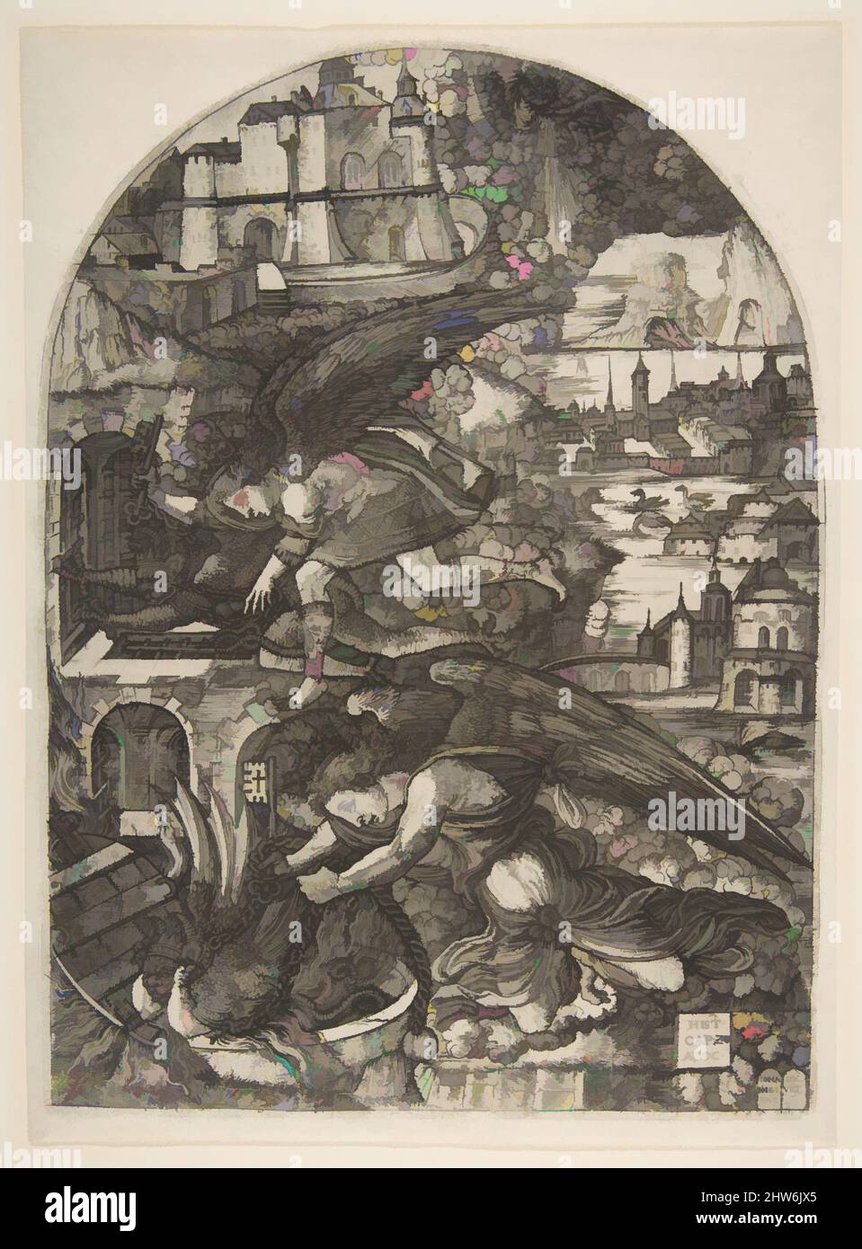 Arte ispirata da Satana legata da mille anni, dall'Apocalisse, n.d., incisione, piatto: 11 13/16 x 12 3/16 pollici. (30 x 31 cm), stampe, piumino Jean (francese, ca. 1485–dopo il 1561, opere classiche modernizzate da Artotop con un tuffo di modernità. Forme, colore e valore, impatto visivo accattivante sulle emozioni artistiche attraverso la libertà delle opere d'arte in modo contemporaneo. Un messaggio senza tempo che persegue una nuova direzione selvaggiamente creativa. Artisti che si rivolgono al supporto digitale e creano l'NFT Artotop Foto Stock