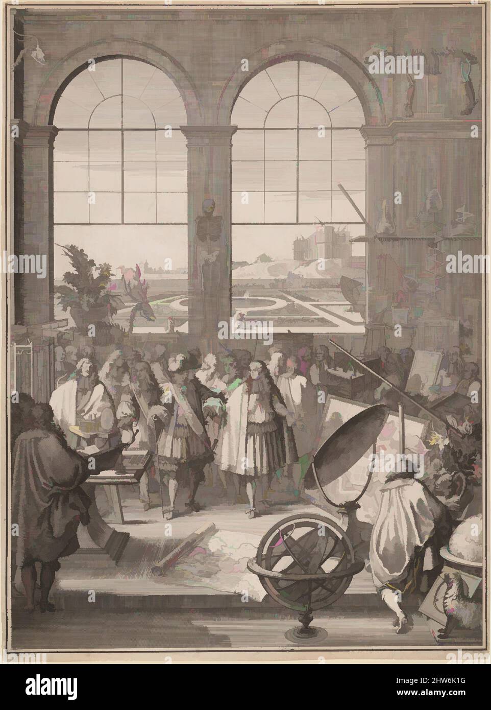 Arte ispirata da Luigi XIV visitando la Royal Academy of Sciences, 1671, incisione, foglio: 16 1/2 x 12 1/8 pollici. (41,9 x 30,8 cm), stampe, Sébastien Leclerc i (francese, Metz 1637–1714 Parigi, opere classiche modernizzate da Artotop con un tuffo di modernità. Forme, colore e valore, impatto visivo accattivante sulle emozioni artistiche attraverso la libertà delle opere d'arte in modo contemporaneo. Un messaggio senza tempo che persegue una nuova direzione selvaggiamente creativa. Artisti che si rivolgono al supporto digitale e creano l'NFT Artotop Foto Stock