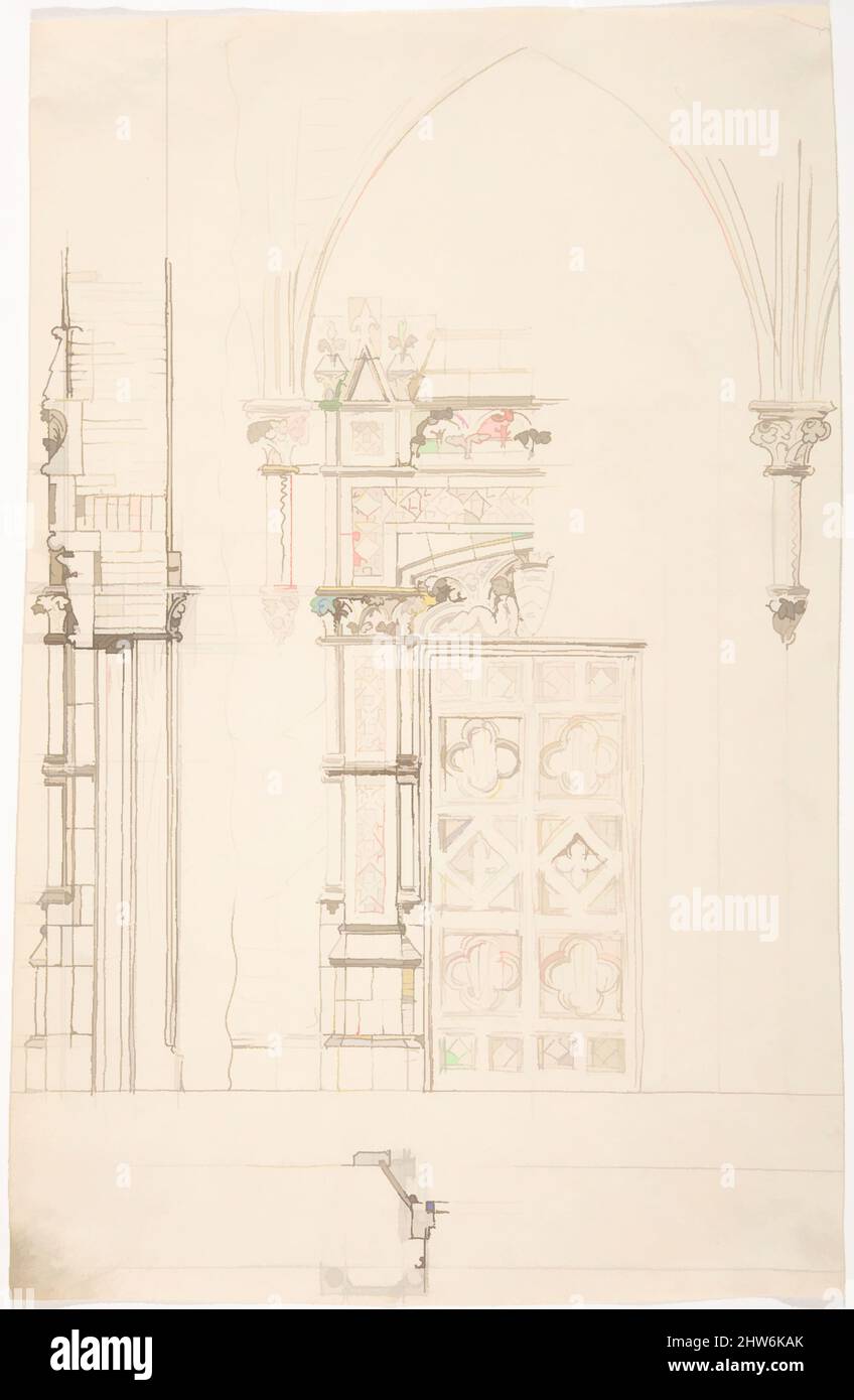 Art Inspired by Design for a Gothic Wall and Door, 1840–1900, Brown Ink, Anonymous, British, 19th secolo, opere classiche modernizzate da Artotop con un tuffo di modernità. Forme, colore e valore, impatto visivo accattivante sulle emozioni artistiche attraverso la libertà delle opere d'arte in modo contemporaneo. Un messaggio senza tempo che persegue una nuova direzione selvaggiamente creativa. Artisti che si rivolgono al supporto digitale e creano l'NFT Artotop Foto Stock