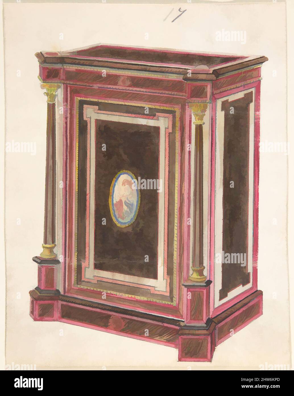 Arte ispirata a Cabinet Design, 19th secolo, inchiostro e acquerello, foglio: 5 13/16 x 4 5/8 pollici (14,7 x 11,7 cm), Anonymous, British, 19th secolo, opere classiche modernizzate da Artotop con un tuffo di modernità. Forme, colore e valore, impatto visivo accattivante sulle emozioni artistiche attraverso la libertà delle opere d'arte in modo contemporaneo. Un messaggio senza tempo che persegue una nuova direzione selvaggiamente creativa. Artisti che si rivolgono al supporto digitale e creano l'NFT Artotop Foto Stock