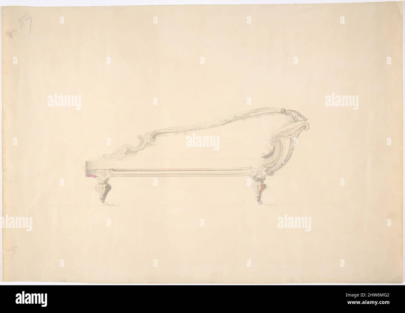 Art Inspired by Design for a one-Armed Sofa, Early 19th Century, Graphite, sheet: 8 7/16 x 12 1/16 in. (21,5 x 30,7 cm), Anonymous, British, 19th secolo, opere classiche modernizzate da Artotop con un tuffo di modernità. Forme, colore e valore, impatto visivo accattivante sulle emozioni artistiche attraverso la libertà delle opere d'arte in modo contemporaneo. Un messaggio senza tempo che persegue una nuova direzione selvaggiamente creativa. Artisti che si rivolgono al supporto digitale e creano l'NFT Artotop Foto Stock