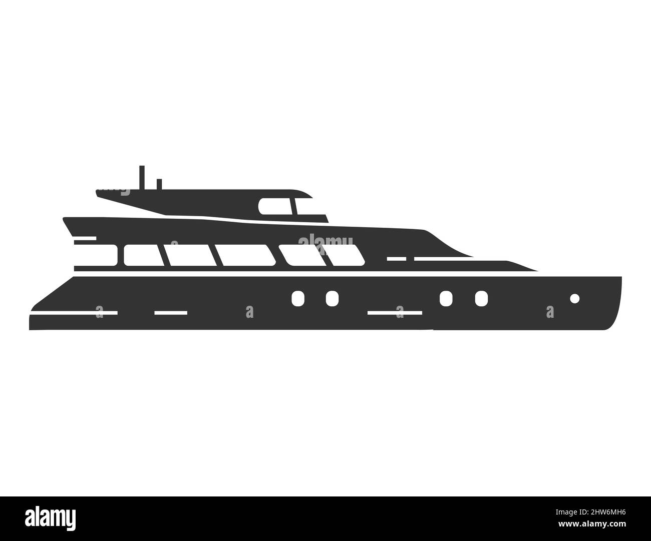 Icona nera silhouette imbarcazione yacht. Illustrazione vettoriale piatta. Illustrazione Vettoriale