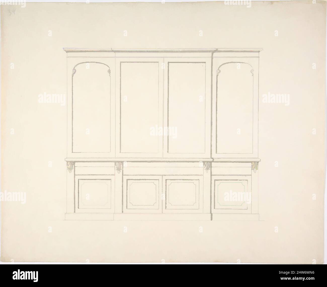 Art Inspired by Design for a Cabinet, inizio 19th secolo, Ink and Wash, foglio: 9 5/8 x 11 15/16 poll. (24,4 x 30,3 cm), Anonymous, British, 19th secolo, opere classiche modernizzate da Artotop con un tuffo di modernità. Forme, colore e valore, impatto visivo accattivante sulle emozioni artistiche attraverso la libertà delle opere d'arte in modo contemporaneo. Un messaggio senza tempo che persegue una nuova direzione selvaggiamente creativa. Artisti che si rivolgono al supporto digitale e creano l'NFT Artotop Foto Stock