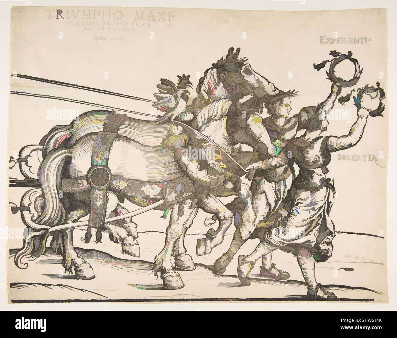 Arte ispirata alla Grande Trionfala Car, otto fogli, n.d., legno, foglio: 9 3/4 x 12 1/2 poll. (24,8 x 31,8 cm), stampe, dopo Albrecht Dürer (tedesco, Norimberga 1471–1528 Norimberga, opere classiche modernizzate da Artotop con un tuffo di modernità. Forme, colore e valore, impatto visivo accattivante sulle emozioni artistiche attraverso la libertà delle opere d'arte in modo contemporaneo. Un messaggio senza tempo che persegue una nuova direzione selvaggiamente creativa. Artisti che si rivolgono al supporto digitale e creano l'NFT Artotop Foto Stock