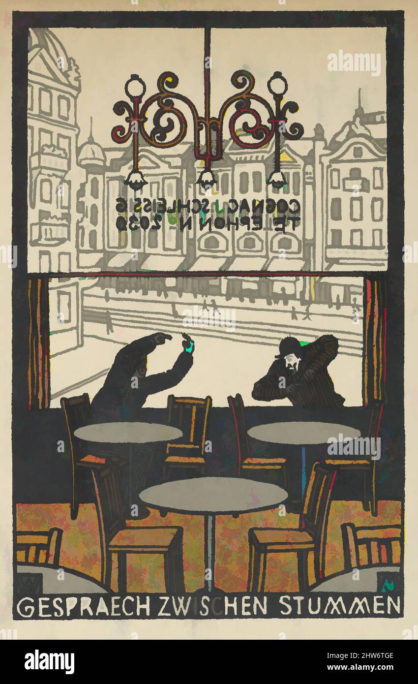 Art Inspired by Conversation Between Mutes (Gespraech zwischen Stummen), 1907, Colour litograph, sheet: 5 9/16 x 3 9/16 in. (14,1 x 9 cm), Prints, Moriz Jung (Austriaco (Cecoslovacchia) Moravia 1885–1915 Manilowa (Carpazi, opere classiche modernizzate da Artotop con un tuffo di modernità. Forme, colore e valore, impatto visivo accattivante sulle emozioni artistiche attraverso la libertà delle opere d'arte in modo contemporaneo. Un messaggio senza tempo che persegue una nuova direzione selvaggiamente creativa. Artisti che si rivolgono al supporto digitale e creano l'NFT Artotop Foto Stock