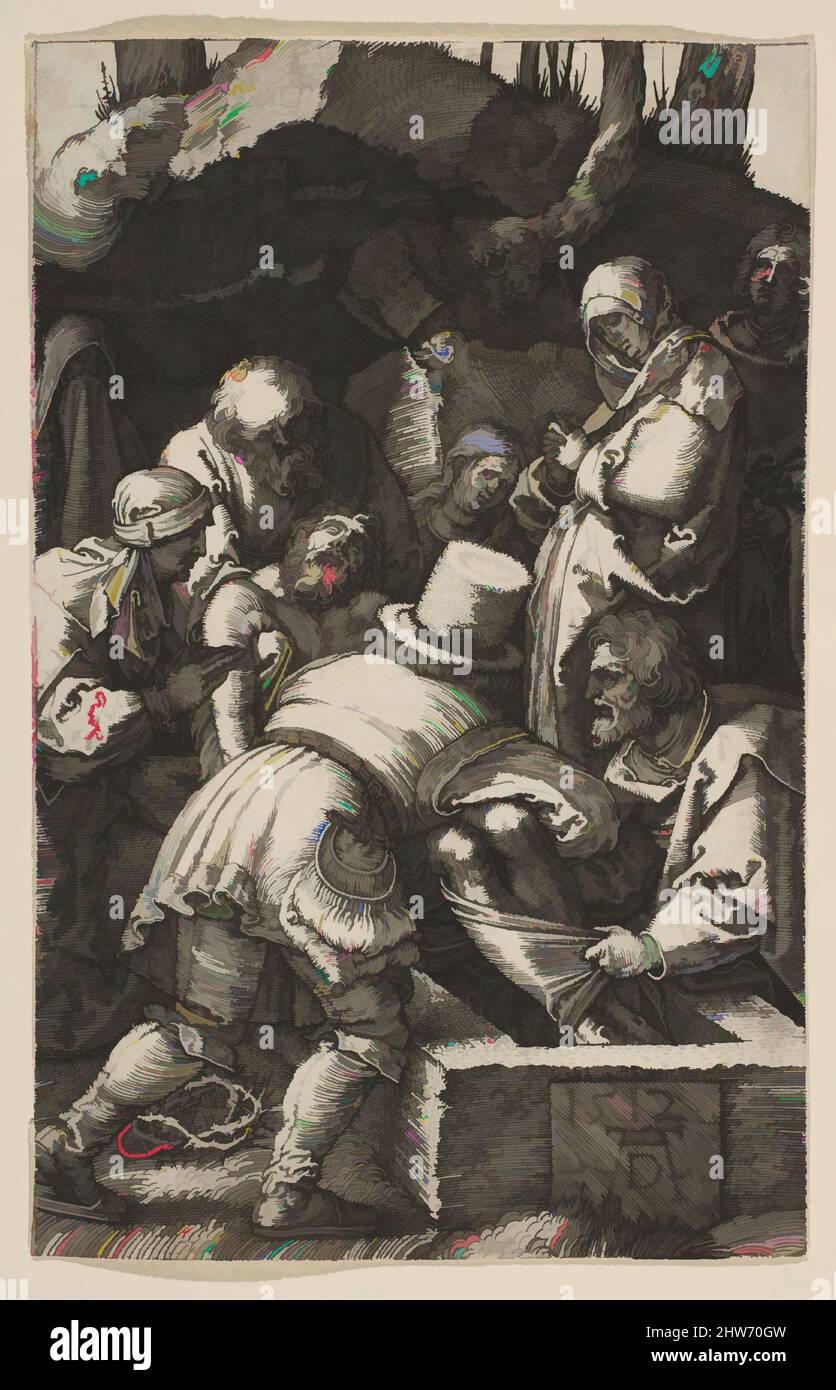 Art Inspired by The Entombment, from the Passion, 1512, Engraving, Sheet: 4 5/8 x 2 15/16 in. (11,7 x 7,4 cm), Prints, Albrecht Dürer (tedesco, Norimberga 1471–1528 Norimberga, opere classiche modernizzate da Artotop con un tocco di modernità. Forme, colore e valore, impatto visivo accattivante sulle emozioni artistiche attraverso la libertà delle opere d'arte in modo contemporaneo. Un messaggio senza tempo che persegue una nuova direzione selvaggiamente creativa. Artisti che si rivolgono al supporto digitale e creano l'NFT Artotop Foto Stock