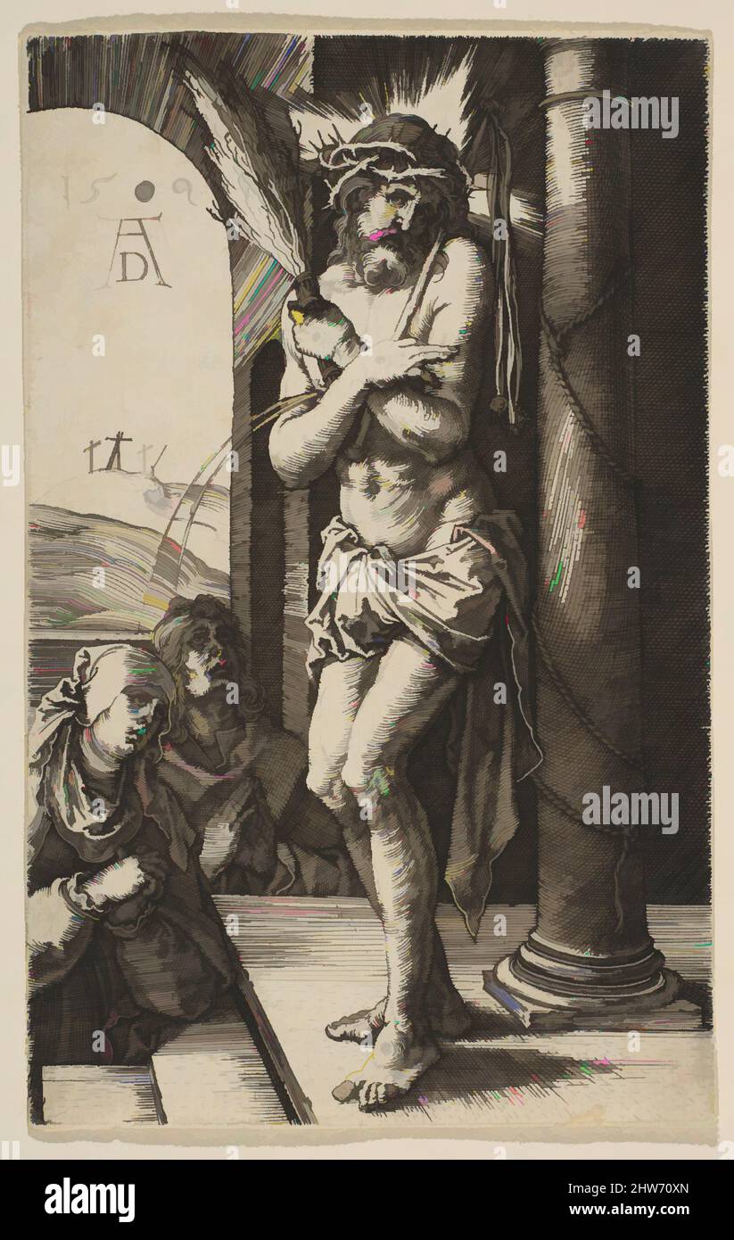 Arte ispirata dall'uomo Addolorato, dalla Passione, 1509, incisione, foglio: 4 5/8 x 2 15/16 poll. (11,8 x 7,4 cm), Prints, Albrecht Dürer (tedesco, Norimberga 1471–1528 Norimberga, opere classiche modernizzate da Artotop con un tocco di modernità. Forme, colore e valore, impatto visivo accattivante sulle emozioni artistiche attraverso la libertà delle opere d'arte in modo contemporaneo. Un messaggio senza tempo che persegue una nuova direzione selvaggiamente creativa. Artisti che si rivolgono al supporto digitale e creano l'NFT Artotop Foto Stock