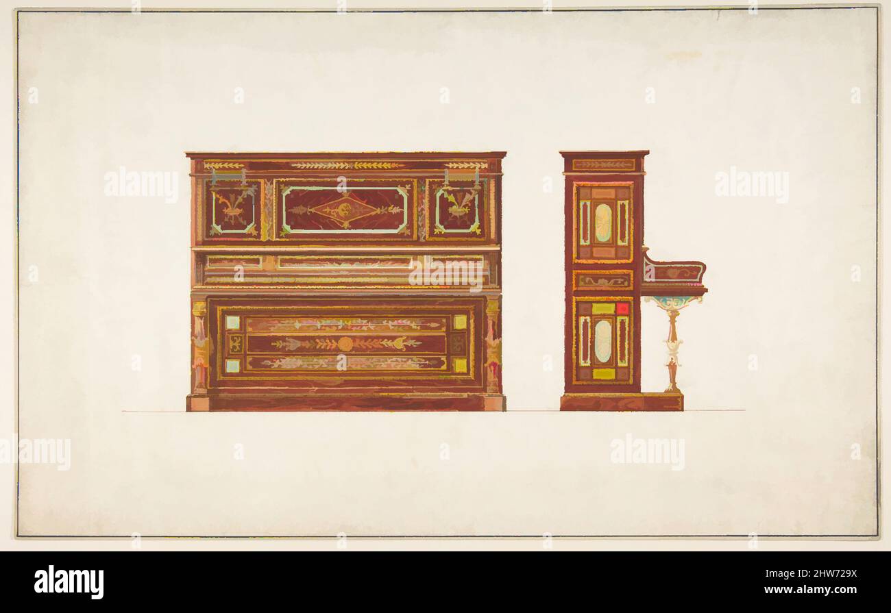 Art Inspired by Design for a piano, 19th Century, Watercolor, foglio: 9 15/16 x 16 1/8 poll. (25,3 x 41 cm), Anonimo, Francese, 19th secolo, opere classiche modernizzate da Artotop con un tuffo di modernità. Forme, colore e valore, impatto visivo accattivante sulle emozioni artistiche attraverso la libertà delle opere d'arte in modo contemporaneo. Un messaggio senza tempo che persegue una nuova direzione selvaggiamente creativa. Artisti che si rivolgono al supporto digitale e creano l'NFT Artotop Foto Stock