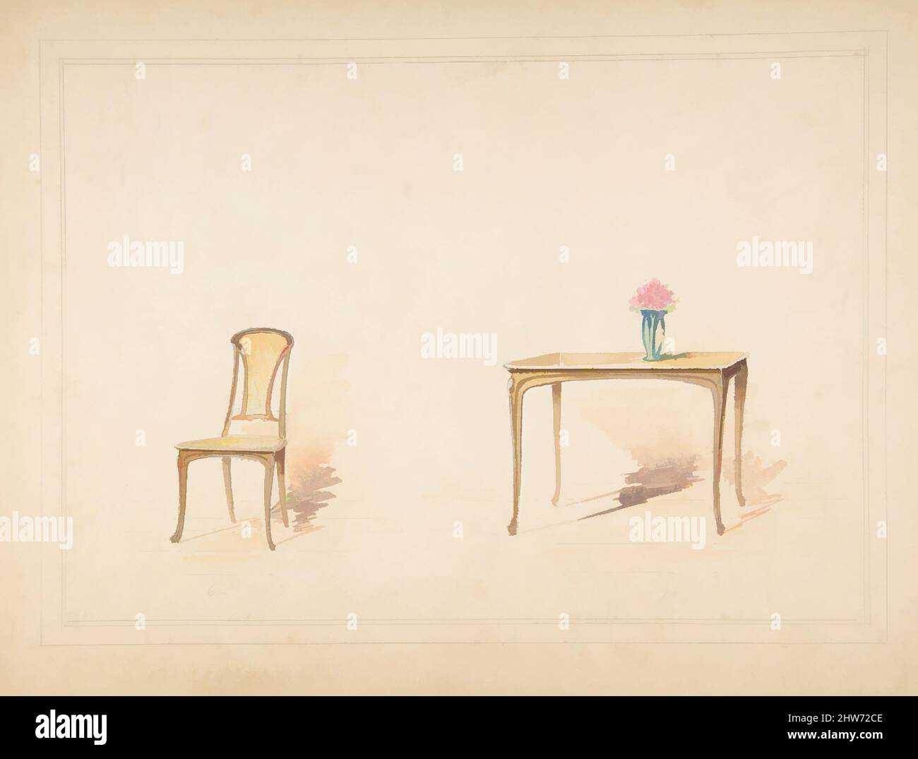 Art Inspired by Designs for an Art Nouveau Table and Chair, 19th secolo, acquerello su grafite con tocchi di gouache su carta pesante, foglio: 12 5/8 x 16 7/16 pollici. (32 x 41,7 cm), Anonimo, Francese, 19th secolo, opere classiche modernizzate da Artotop con un tuffo di modernità. Forme, colore e valore, impatto visivo accattivante sulle emozioni artistiche attraverso la libertà delle opere d'arte in modo contemporaneo. Un messaggio senza tempo che persegue una nuova direzione selvaggiamente creativa. Artisti che si rivolgono al supporto digitale e creano l'NFT Artotop Foto Stock