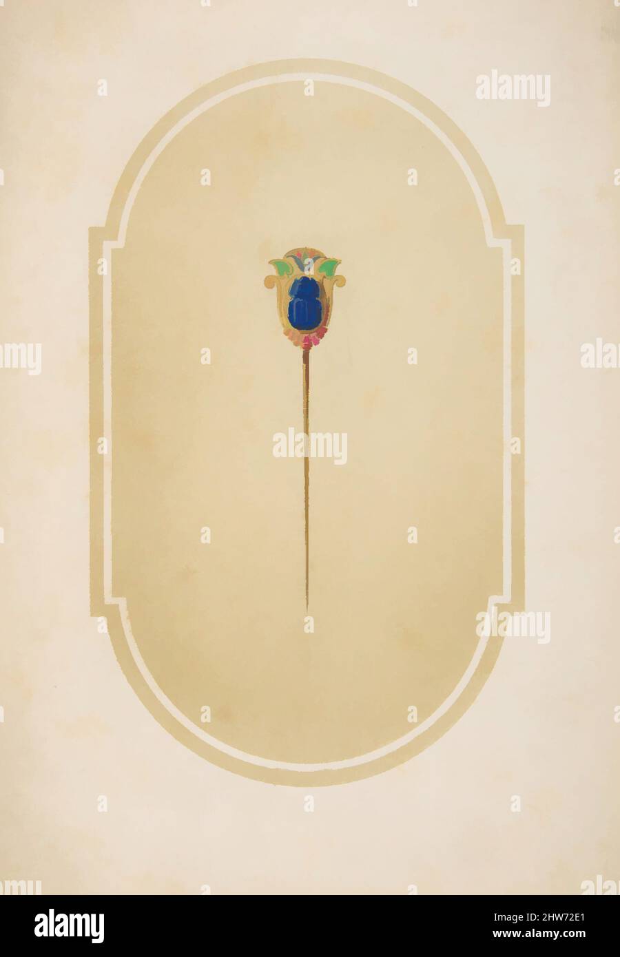 Art Inspired by Design for a pin with a blue scarab, 19th Century, Ink and Watercolor on cartone, foglio: 8 7/8 x 6 pollici (22,6 x 15,3 cm), disegni, Anonimo, Francese, 19th secolo, Opere classiche modernizzate da Artotop con un tocco di modernità. Forme, colore e valore, impatto visivo accattivante sulle emozioni artistiche attraverso la libertà delle opere d'arte in modo contemporaneo. Un messaggio senza tempo che persegue una nuova direzione selvaggiamente creativa. Artisti che si rivolgono al supporto digitale e creano l'NFT Artotop Foto Stock