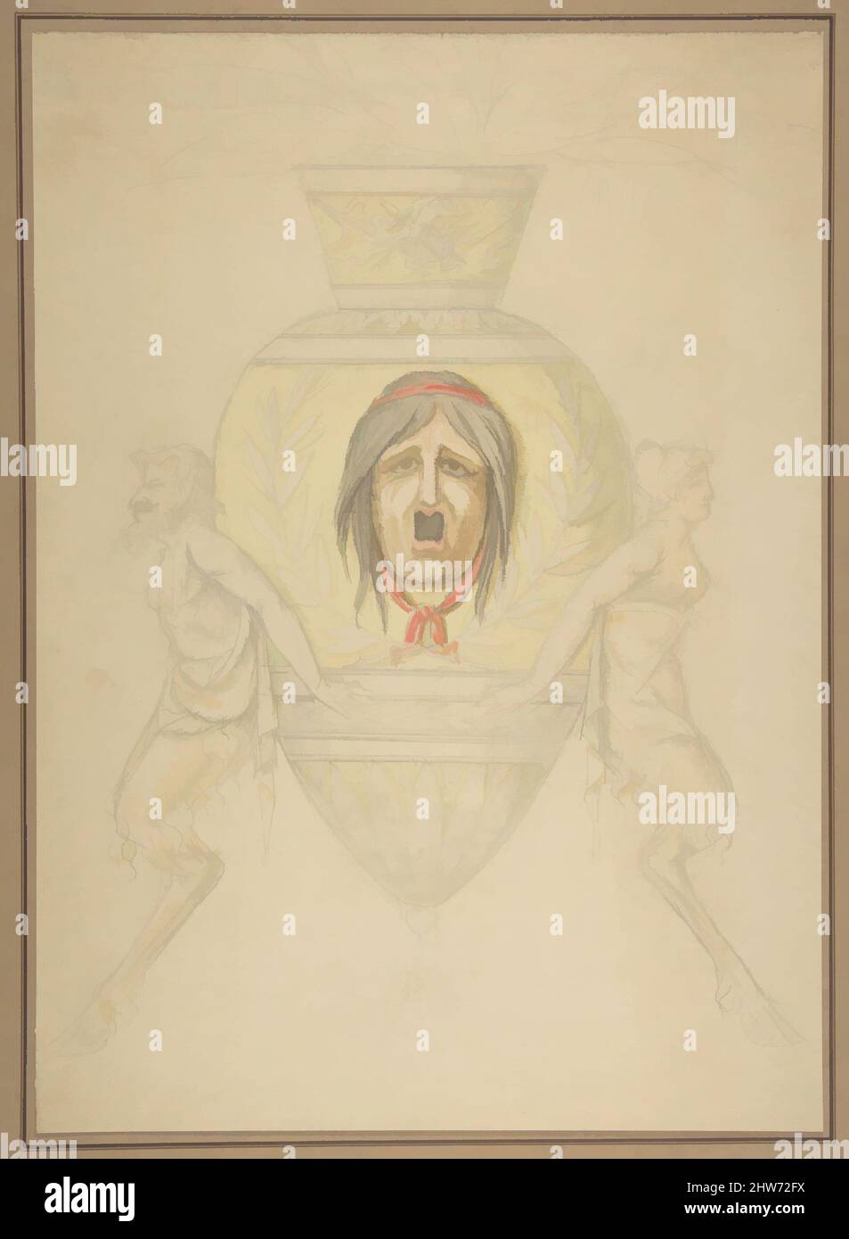 Arte ispirata da Design for a Vase, 19th Century, acquerello e grafite su carta a foglia, foglio: 14 7/16 x 10 3/8 pollici (36,7 x 26,3 cm), Anonimo, Francese, 19th secolo, opere classiche modernizzate da Artotop con un tuffo di modernità. Forme, colore e valore, impatto visivo accattivante sulle emozioni artistiche attraverso la libertà delle opere d'arte in modo contemporaneo. Un messaggio senza tempo che persegue una nuova direzione selvaggiamente creativa. Artisti che si rivolgono al supporto digitale e creano l'NFT Artotop Foto Stock