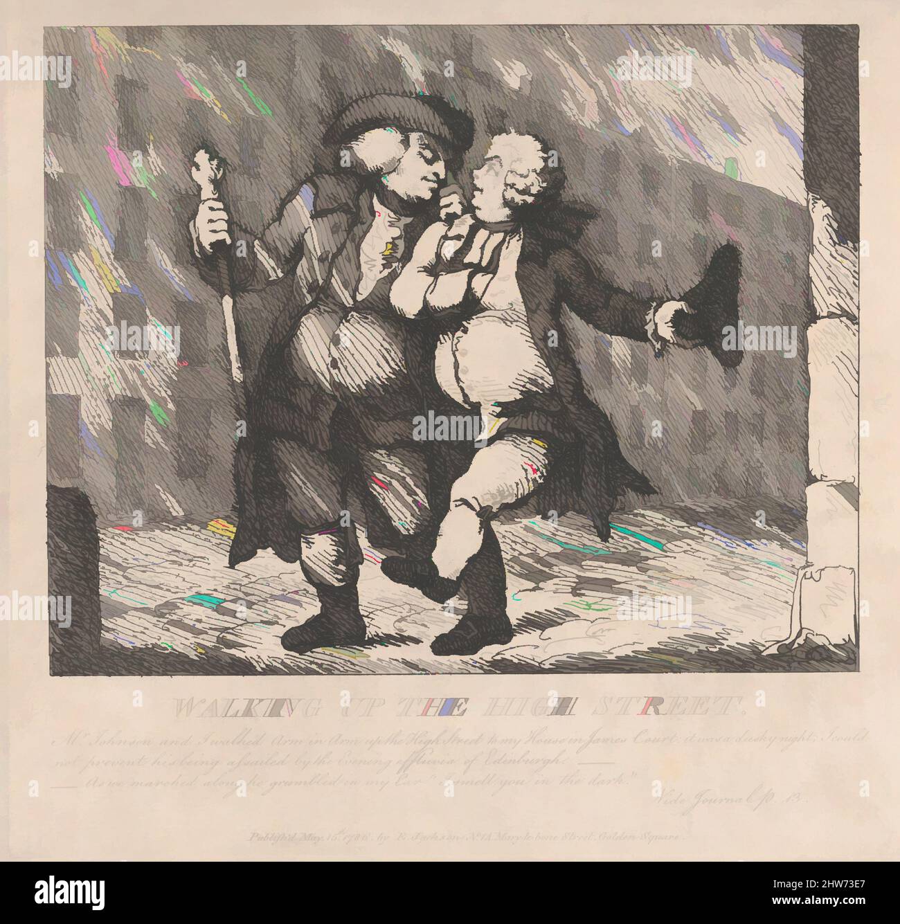 Arte ispirata da Walking Up the High Street, Edimburgo (pittoresche bellezze di Boswell, parte la prima), 15 maggio 1786, incisione, Foglio: 10 1/2 x 12 3/8 pollici (26,6 x 31,4 cm), Prints, Thomas Rowlandson (British, Londra 1757–1827 Londra), dopo Samuel Collings (British, morto 1793, opere classiche modernizzate da Artotop con un tuffo di modernità. Forme, colore e valore, impatto visivo accattivante sulle emozioni artistiche attraverso la libertà delle opere d'arte in modo contemporaneo. Un messaggio senza tempo che persegue una nuova direzione selvaggiamente creativa. Artisti che si rivolgono al supporto digitale e creano l'NFT Artotop Foto Stock