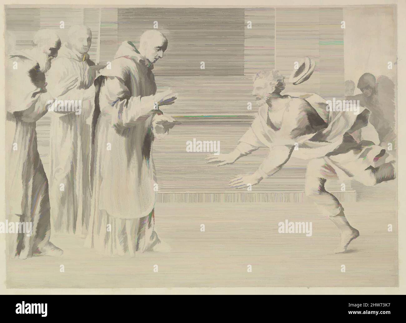 Arte ispirata da San Guglielmo, duca d'Aquitania, convertito da San Bernardo, incisione, foglio: 9 3/4 x 13 1/2 pollici. (24,7 x 34,3 cm), Prints, Claude Mellan (francese, Abbeville 1598–1688 Parigi, opere classiche modernizzate da Artotop con un tuffo di modernità. Forme, colore e valore, impatto visivo accattivante sulle emozioni artistiche attraverso la libertà delle opere d'arte in modo contemporaneo. Un messaggio senza tempo che persegue una nuova direzione selvaggiamente creativa. Artisti che si rivolgono al supporto digitale e creano l'NFT Artotop Foto Stock