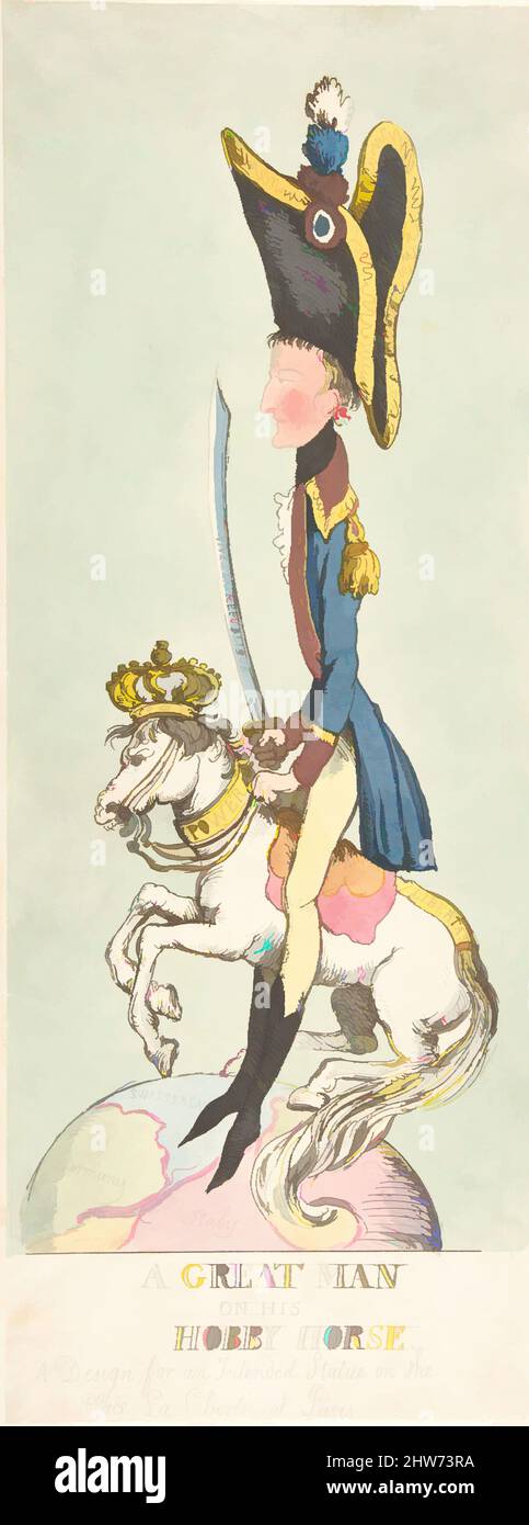 Arte ispirata Da Un grande uomo sul suo Hobby Horse, 1803, incisione colorata a mano, foglio: 18 1/2 x 8 9/16 poll. (47 x 21,7 cm), Prints, Thomas Rowlandson (British, Londra 1757–1827 Londra, opere classiche modernizzate da Artotop con un tocco di modernità. Forme, colore e valore, impatto visivo accattivante sulle emozioni artistiche attraverso la libertà delle opere d'arte in modo contemporaneo. Un messaggio senza tempo che persegue una nuova direzione selvaggiamente creativa. Artisti che si rivolgono al supporto digitale e creano l'NFT Artotop Foto Stock