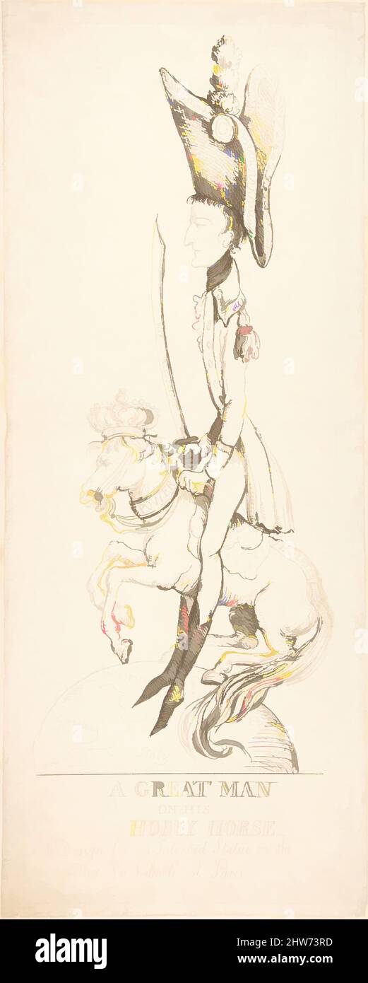 Arte ispirata da Un grande uomo sul suo Hobby Horse, 1803, Etching, foglio: 19 x 7 1/2 poll. (48,3 x 19,1 cm), Prints, Thomas Rowlandson (British, Londra 1757–1827 Londra, opere classiche modernizzate da Artotop con un tocco di modernità. Forme, colore e valore, impatto visivo accattivante sulle emozioni artistiche attraverso la libertà delle opere d'arte in modo contemporaneo. Un messaggio senza tempo che persegue una nuova direzione selvaggiamente creativa. Artisti che si rivolgono al supporto digitale e creano l'NFT Artotop Foto Stock