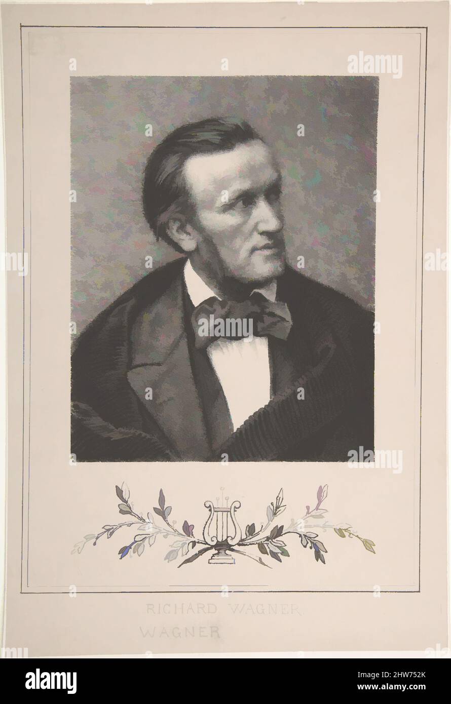 Arte ispirata dal Ritratto di Richard Wagner, 19th secolo, litografia, foglio: 10 13/16 x 7 7/16 pollici (27,5 x 18,9 cm), stampe, Anonimo, 19th secolo, dopo Pierre Petit (francese, Aups 1832–1909 Parigi, opere classiche modernizzate da Artotop con un tuffo di modernità. Forme, colore e valore, impatto visivo accattivante sulle emozioni artistiche attraverso la libertà delle opere d'arte in modo contemporaneo. Un messaggio senza tempo che persegue una nuova direzione selvaggiamente creativa. Artisti che si rivolgono al supporto digitale e creano l'NFT Artotop Foto Stock