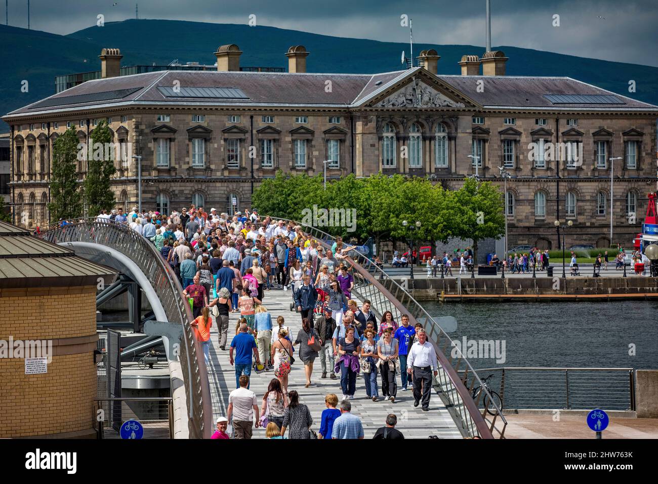 Lagan weir Bridge, Belfast, Irlanda del Nord Foto Stock