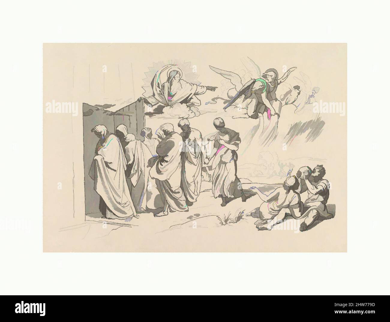 L'arte ispirata dagli dei chiama Noè e la sua Famiglia nell'Arca, 1827 (?), incisione in legno, foglio: 6 5/16 x 8 7/8 pollici. (16 x 22,5 cm), Prints, Joseph von Führich (Austriaco, Kratzau 1800–1876 Vienna, opere classiche modernizzate da Artotop con un tocco di modernità. Forme, colore e valore, impatto visivo accattivante sulle emozioni artistiche attraverso la libertà delle opere d'arte in modo contemporaneo. Un messaggio senza tempo che persegue una nuova direzione selvaggiamente creativa. Artisti che si rivolgono al supporto digitale e creano l'NFT Artotop Foto Stock