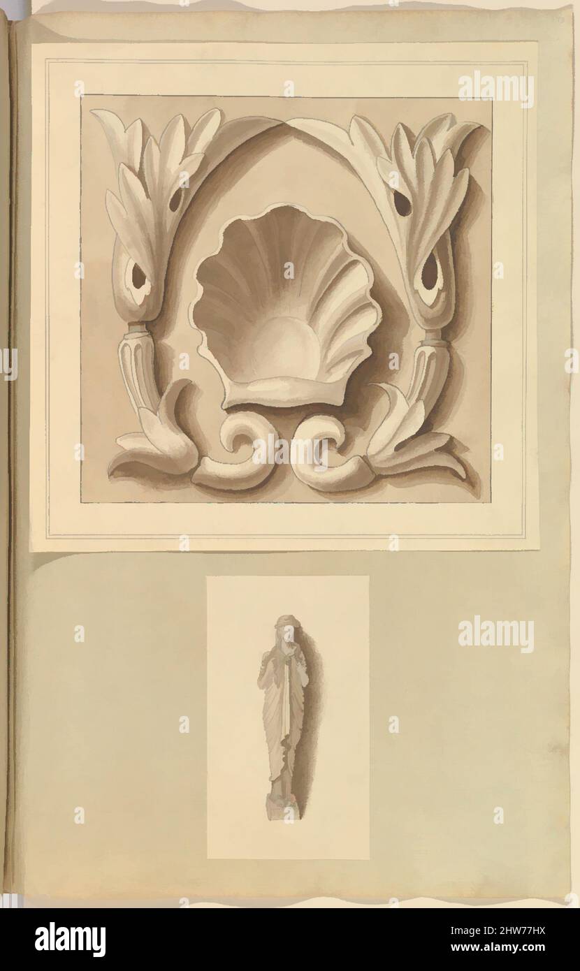 Art Inspired by scolpito Stone Ornamental Panel and Classical Female Figure, 1845–70, IPen and ink and brush and wash, sheet: 16 3/4 x 11 7/16 in. (42,5 x 29 cm), Alfred Henry Forrester Alfred Crowquill (British, London 1804–1872 London, opere classiche modernizzate da Artotop con un tocco di modernità. Forme, colore e valore, impatto visivo accattivante sulle emozioni artistiche attraverso la libertà delle opere d'arte in modo contemporaneo. Un messaggio senza tempo che persegue una nuova direzione selvaggiamente creativa. Artisti che si rivolgono al supporto digitale e creano l'NFT Artotop Foto Stock