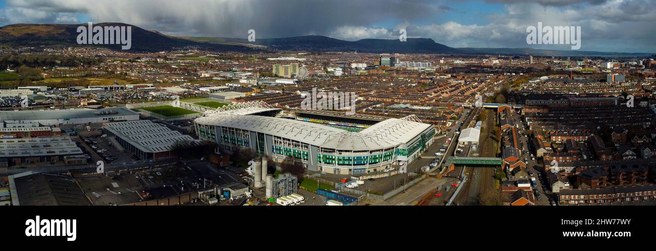 Una foto aerea di Windsor Park, Belfast, Irlanda del Nord. Foto Stock
