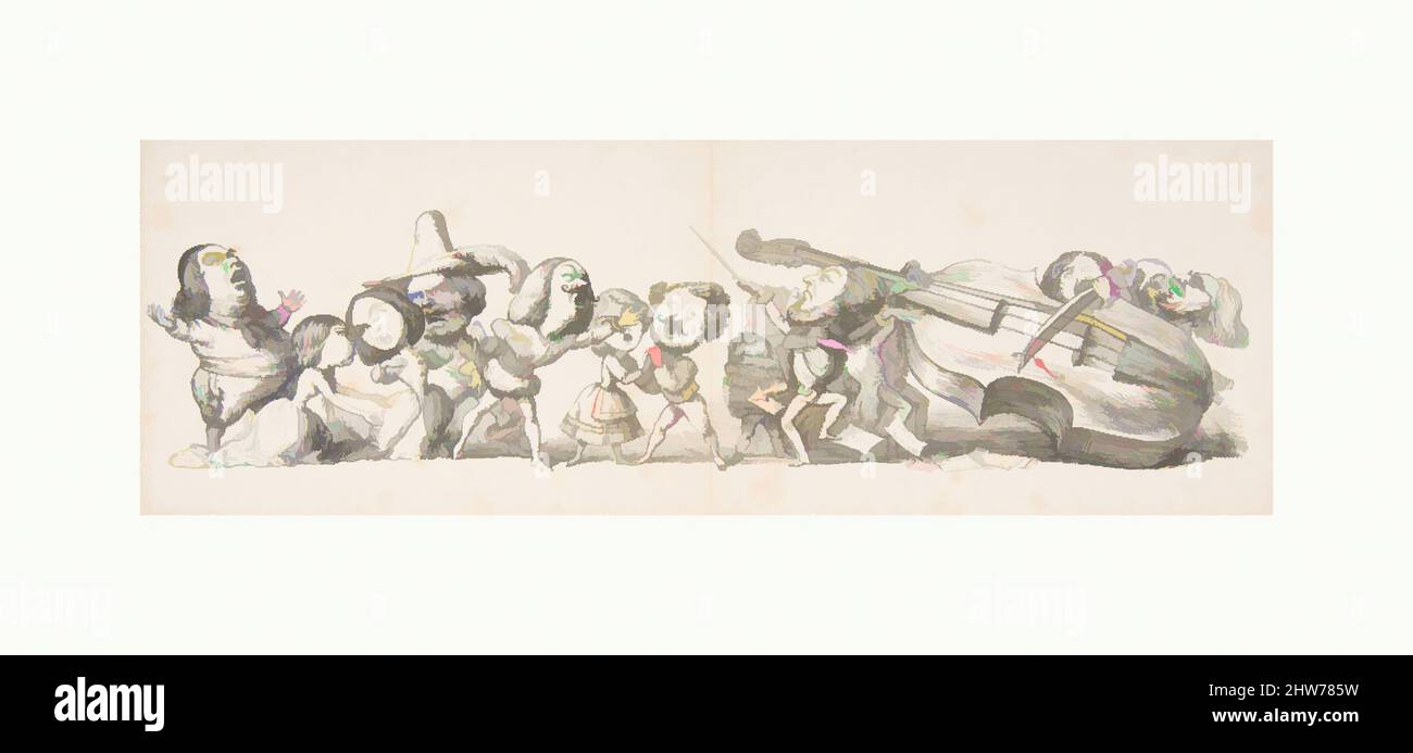 Arte ispirata dall'Italia, da immagini di articoli extra e visitatori della Mostra, ca. 1851, incisione in legno, foglio: 4 3/4 x 13 7/8 poll. (12,1 x 35,3 cm), Prints, Richard Doyle (British, London 1824–1883 London, opere classiche modernizzate da Artotop con un tuffo di modernità. Forme, colore e valore, impatto visivo accattivante sulle emozioni artistiche attraverso la libertà delle opere d'arte in modo contemporaneo. Un messaggio senza tempo che persegue una nuova direzione selvaggiamente creativa. Artisti che si rivolgono al supporto digitale e creano l'NFT Artotop Foto Stock