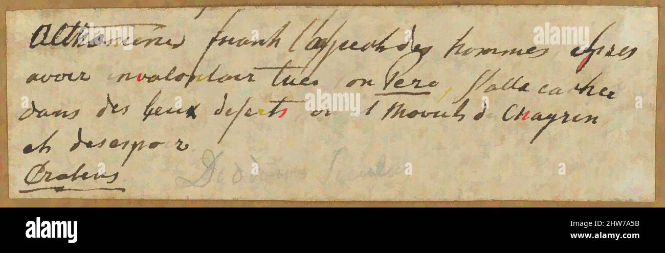 Arte ispirata da Note sulla storia di Althaemenes, metà 18th-inizio 19th secolo, inchiostro Pen e marrone, grafite, foglio: 1 5/16 x 4 1/2 pollici. (3,3 x 11,4 cm), varie, Nicolai Abraham Abildgaard (Danese, Copenhangen 1743–1809 Frederiksdal, opere classiche modernizzate da Artotop con un tuffo di modernità. Forme, colore e valore, impatto visivo accattivante sulle emozioni artistiche attraverso la libertà delle opere d'arte in modo contemporaneo. Un messaggio senza tempo che persegue una nuova direzione selvaggiamente creativa. Artisti che si rivolgono al supporto digitale e creano l'NFT Artotop Foto Stock