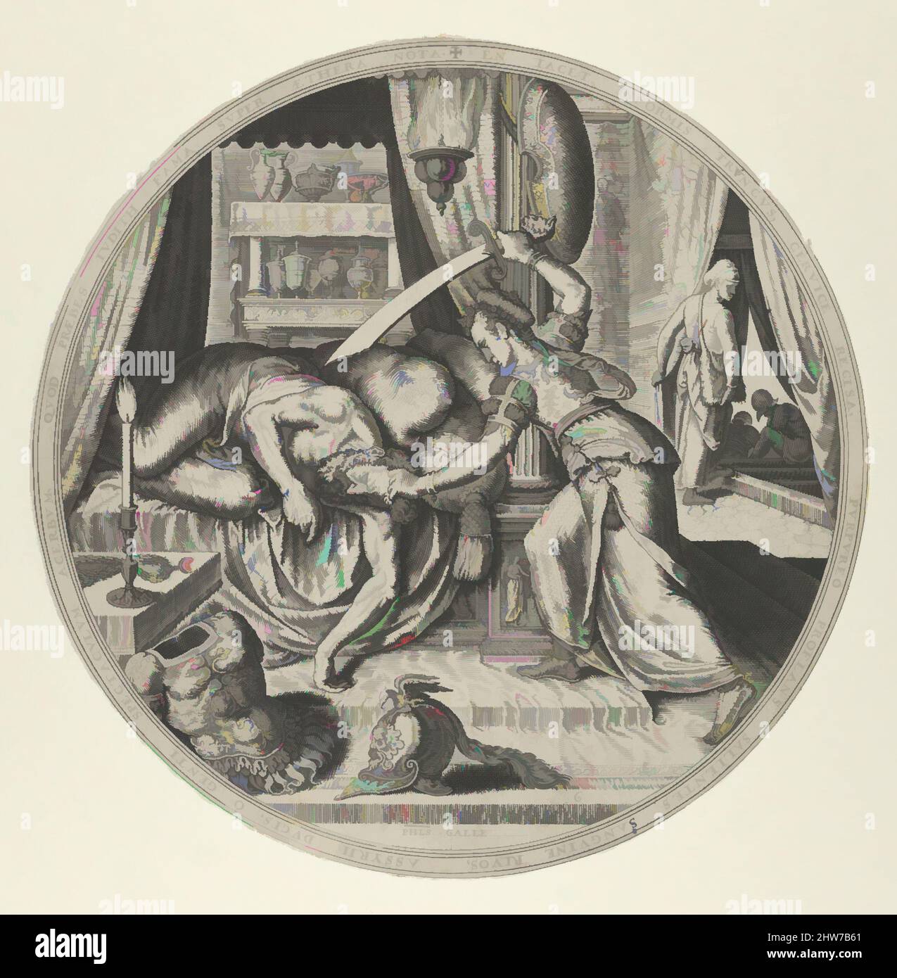 Art Inspired by Judith' (da 'Famous Women from the Old Testament', set of 6), incisione, diametro: 9 1/4" (23,5 cm), stampe, Galle Philips (Olanda, Haarlem 1537–1612 Anversa, opere classiche modernizzate da Artotop con un tocco di modernità. Forme, colore e valore, impatto visivo accattivante sulle emozioni artistiche attraverso la libertà delle opere d'arte in modo contemporaneo. Un messaggio senza tempo che persegue una nuova direzione selvaggiamente creativa. Artisti che si rivolgono al supporto digitale e creano l'NFT Artotop Foto Stock
