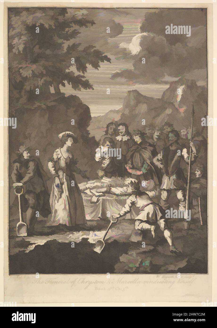 Arte ispirata al funerale di Chrystom e Marcella che si vendica (sei illustrazioni per Don Chisciotte), 1756 o dopo, incisione e incisione; terzo stato di tre, foglio: 10 1/4 x 7 1/16 pollici. (26 x 18 cm), Prints, William Hogarth (Londra 1697–1764 Londra, opere classiche modernizzate da Artotop con un tuffo di modernità. Forme, colore e valore, impatto visivo accattivante sulle emozioni artistiche attraverso la libertà delle opere d'arte in modo contemporaneo. Un messaggio senza tempo che persegue una nuova direzione selvaggiamente creativa. Artisti che si rivolgono al supporto digitale e creano l'NFT Artotop Foto Stock