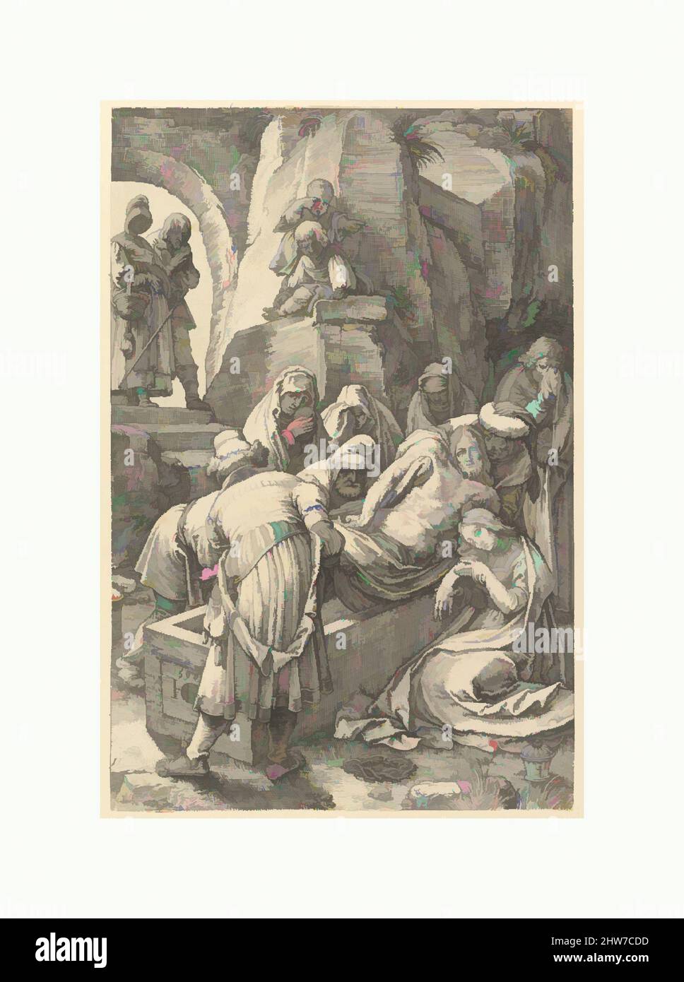 Arte ispirata dall'Entombment, dalla Passione di Cristo, 1596, incisione, foglio: 7 3/4 x 5 1/8 in. (19,7 x 13 cm), Prints, Hendrick Goltzius (Netherlandish, Mühlbracht 1558–1617 Haarlem), tra il 1596 e il 1598 Goltzius ha inciso questa serie di dodici stampe che illustrano la Passione, opere classiche modernizzate da Artotop con un tuffo di modernità. Forme, colore e valore, impatto visivo accattivante sulle emozioni artistiche attraverso la libertà delle opere d'arte in modo contemporaneo. Un messaggio senza tempo che persegue una nuova direzione selvaggiamente creativa. Artisti che si rivolgono al supporto digitale e creano l'NFT Artotop Foto Stock Arte ispirata dall'Entombment, dalla Passione di Cristo, 1596, incisione, foglio: 7 3/4 x 5 1/8 in. (19,7 x 13 cm), Prints, Hendrick Goltzius (Netherlandish, Mühlbracht 1558–1617 Haarlem), tra il 1596 e il 1598 Goltzius ha inciso questa serie di dodici stampe che illustrano la Passione, opere classiche modernizzate da Artotop con un tuffo di modernità. Forme, colore e valore, impatto visivo accattivante sulle emozioni artistiche attraverso la libertà delle opere d'arte in modo contemporaneo. Un messaggio senza tempo che persegue una nuova direzione selvaggiamente creativa. Artisti che si rivolgono al supporto digitale e creano l'NFT Artotop Foto Stock