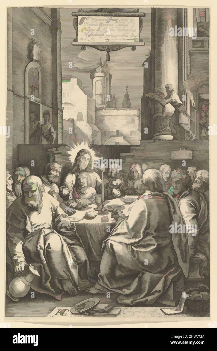 Arte ispirata dall'ultima cena, dalla Passione di Cristo, ca. 1598–1617, incisione, foglio: 7 13/16 x 5 3/16 poll. (19,8 x 13,1 cm), Prints, Anonymous, dopo Hendrick Goltzius (Netherlandish, Mühlbracht 1558–1617 Haarlem, opere classiche modernizzate da Artotop con un tuffo di modernità. Forme, colore e valore, impatto visivo accattivante sulle emozioni artistiche attraverso la libertà delle opere d'arte in modo contemporaneo. Un messaggio senza tempo che persegue una nuova direzione selvaggiamente creativa. Artisti che si rivolgono al supporto digitale e creano l'NFT Artotop Foto Stock